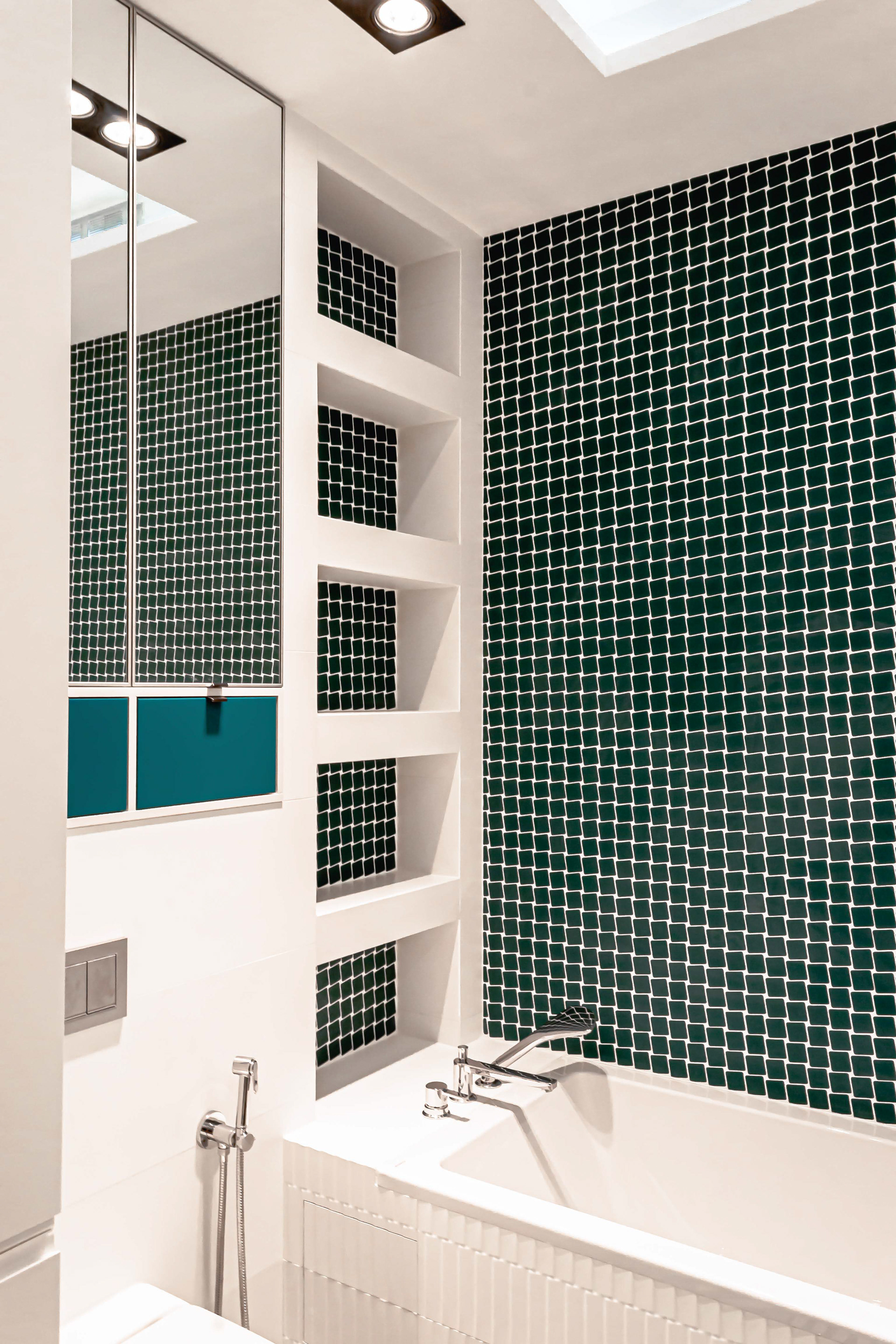 bathroom tiled shelves