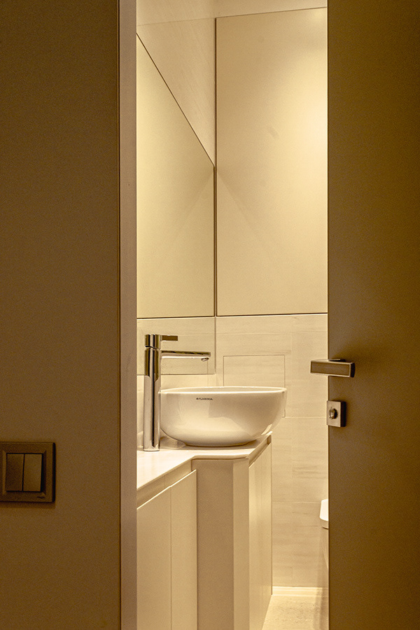 custom floating vanity with vessel sink