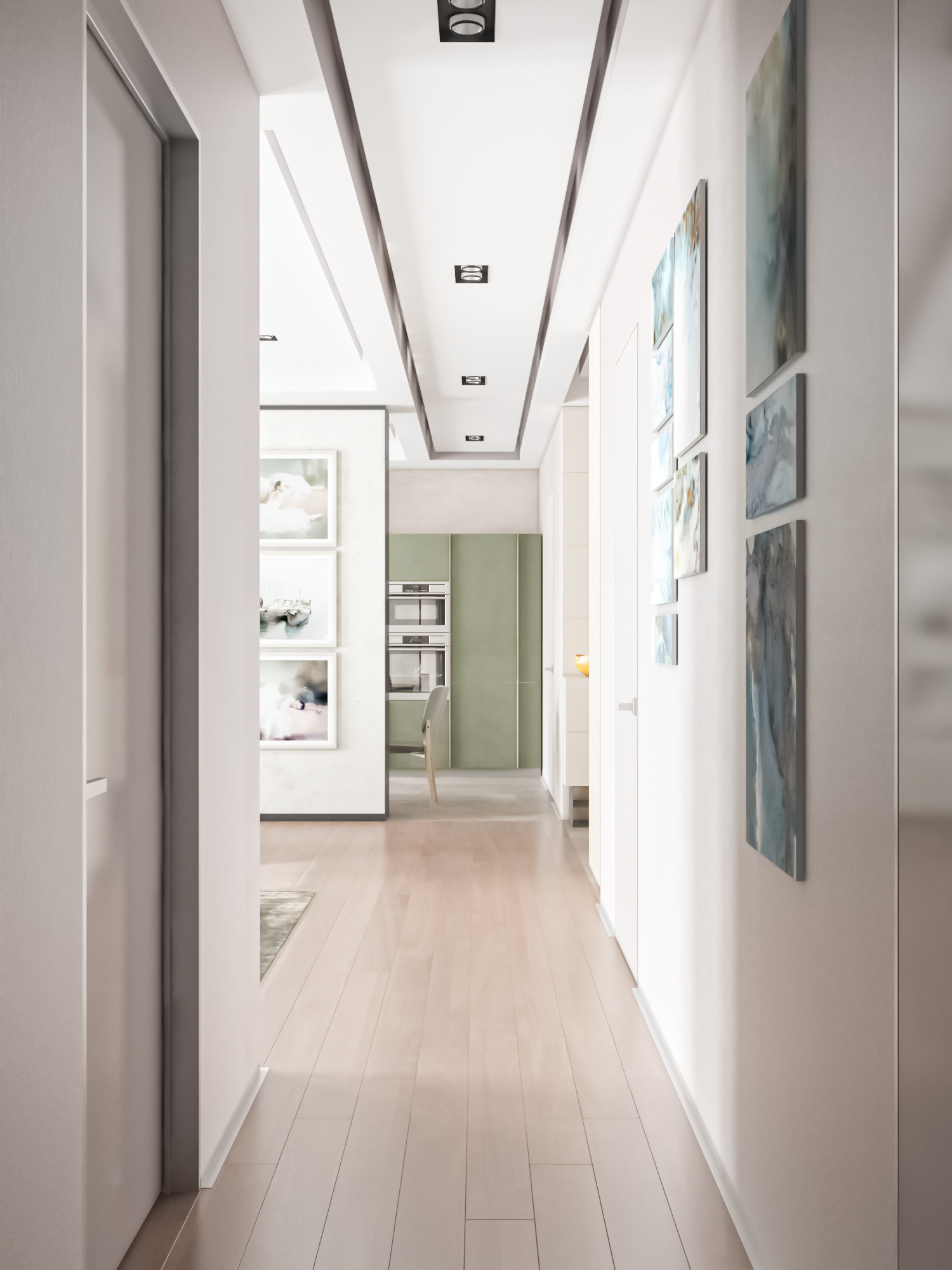 corridor with linear light cove and gradient wall