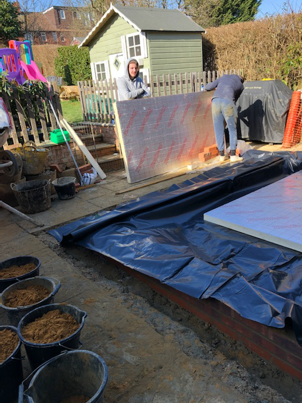 Once the concrete has been laid, a waterproof membrane was applied