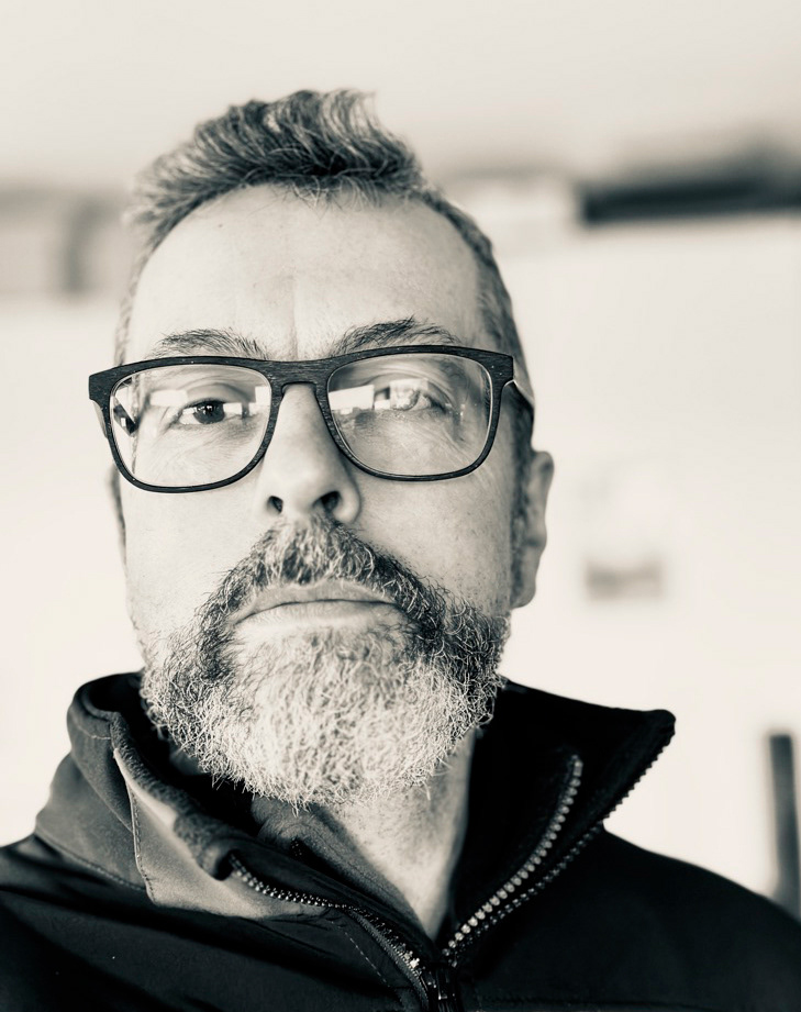 Portrait of Nick Rigg artist, designer and photographer. who is based in Devon, UK.