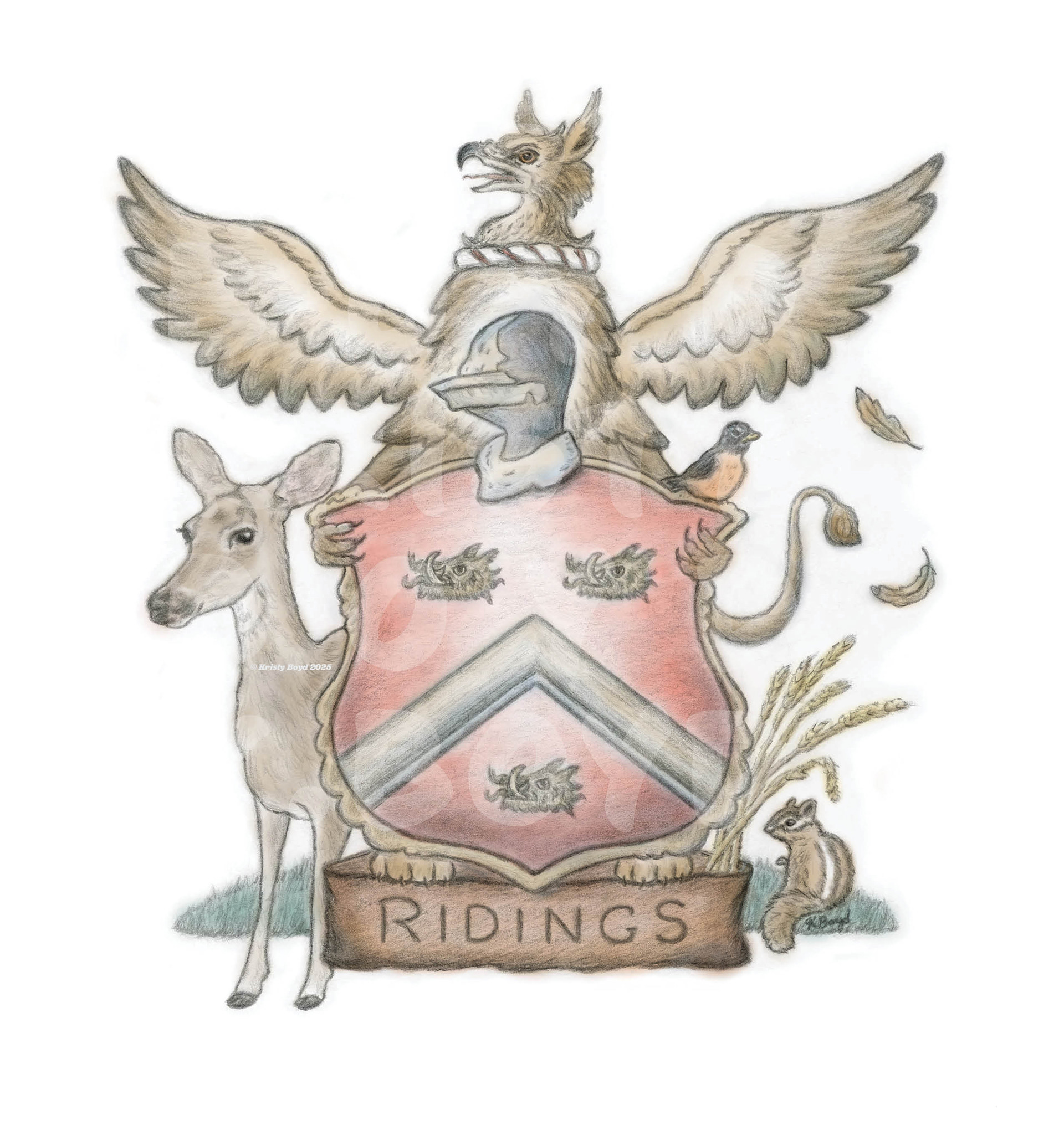 2025 Family Crest in pencil (digital color in procreate)