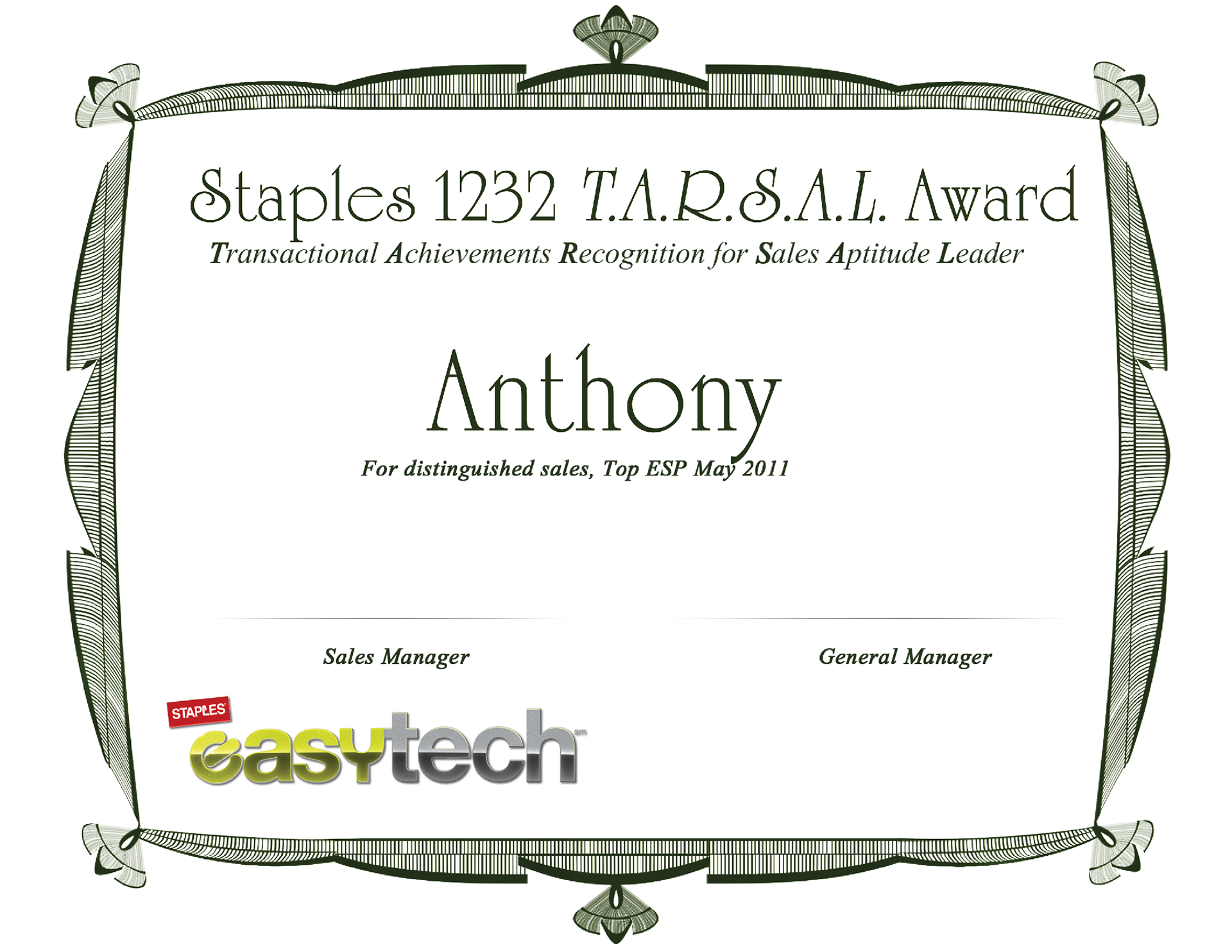 [Custom employee award certificate]