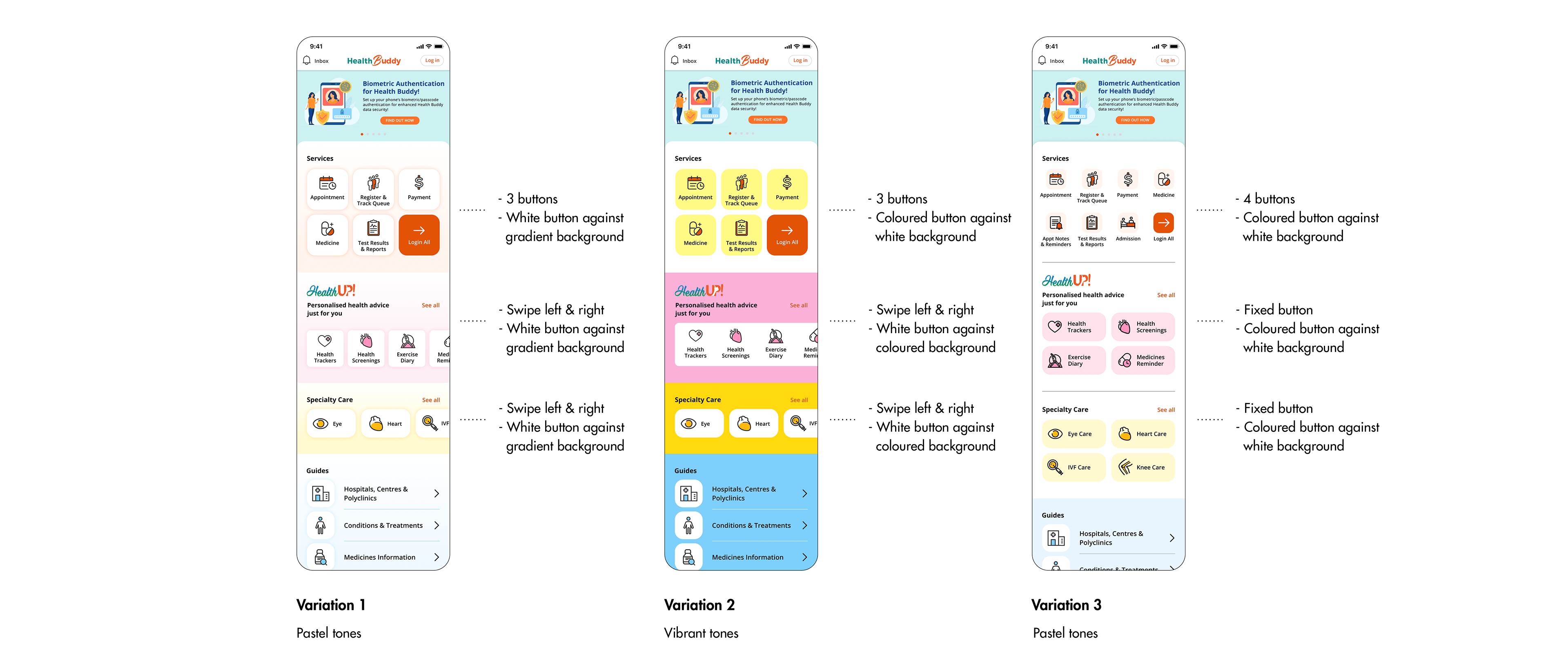 3 mockup variations. Variation 1 is designed with pastel tones. Variation 2 is designed with vibrant tones. Variation 3 is designed in pastel tones.