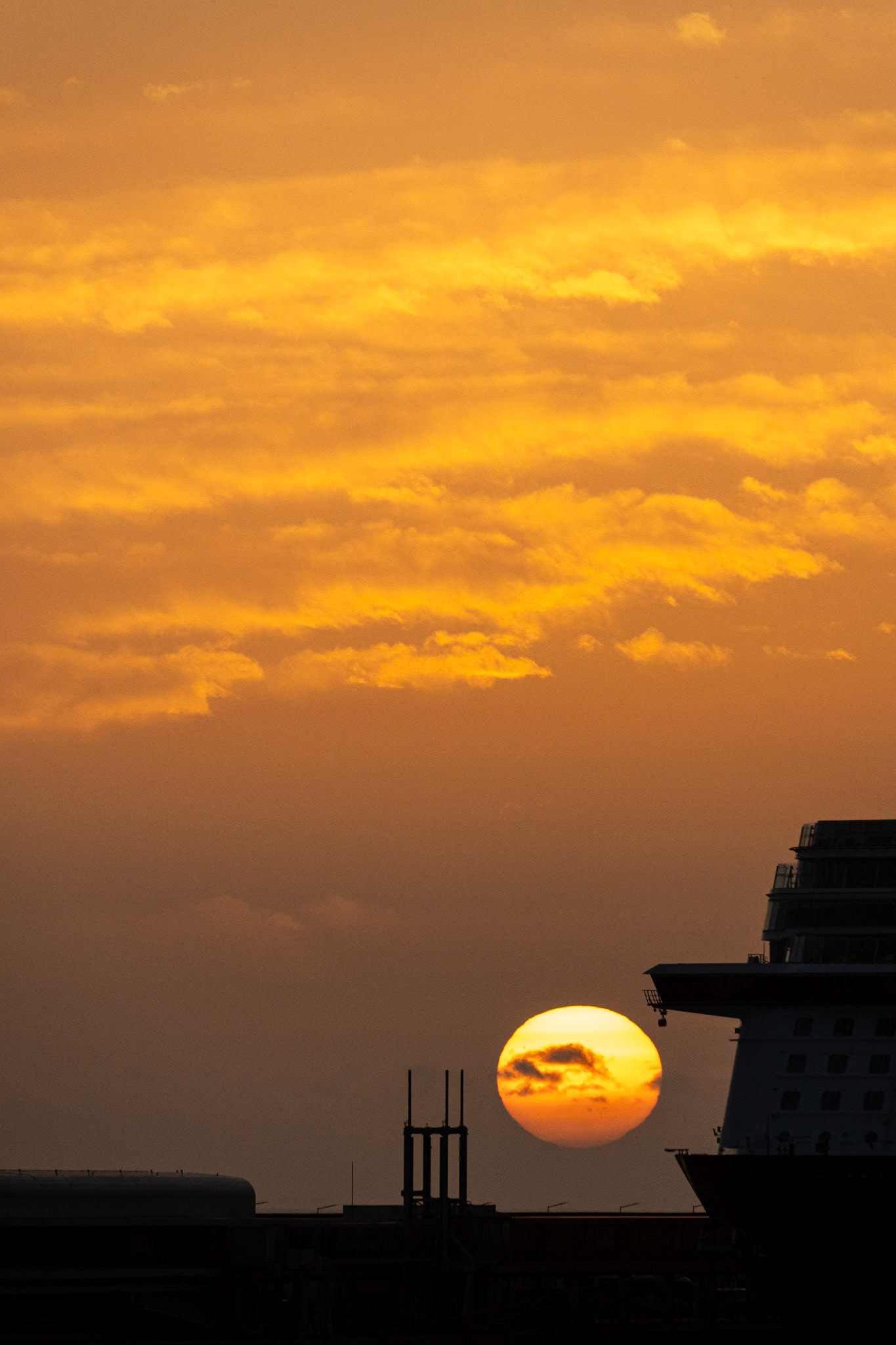 Sunset and cruise ship