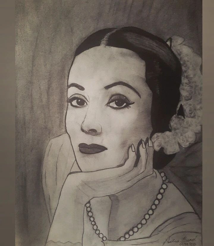 Vintage inspired charcoal portrait of Dolores Del Río