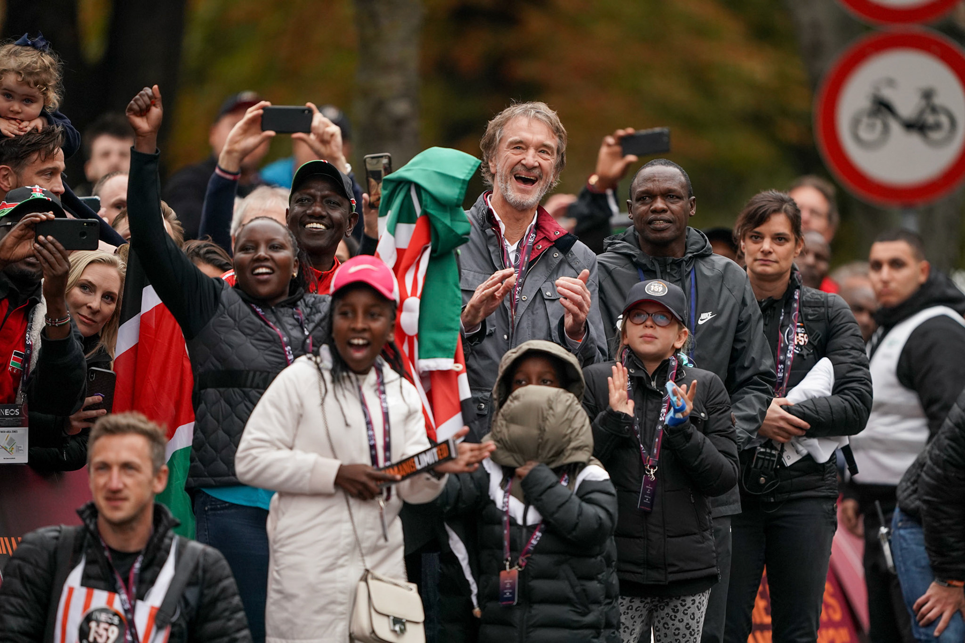 Free for editorial use and archive. Eliud Kipchoge's wife and children watch as he runs along the Hauptallee for the final time as he approaches the finish line to break the historic two hour barrier for a marathon.
The INEOS 1:59 Challenge, Vienna, Austria. 12 October 2019.
Photo: Jed Leicester for The INEOS 1:59 Challenge