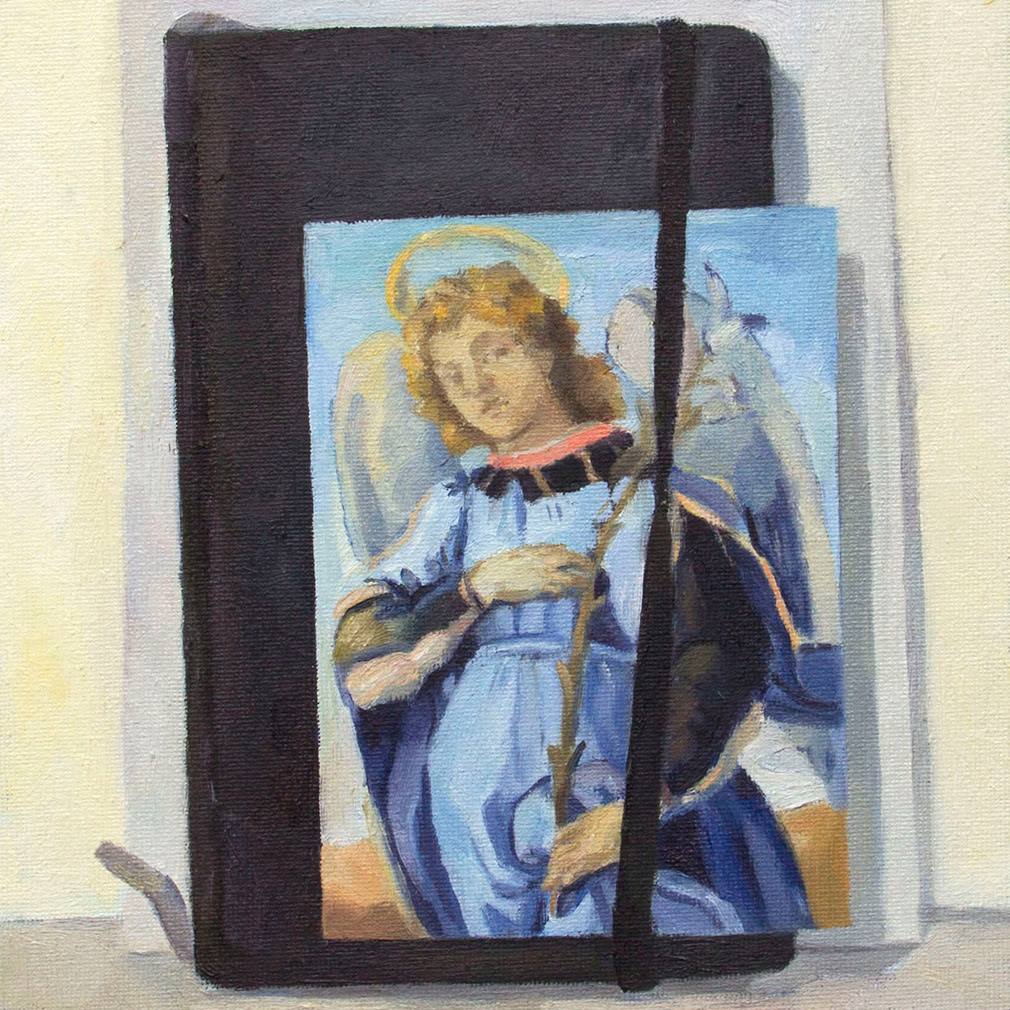 Arcangel de Boticelli, 20 x 20 cm, olio sobre cartón entelado, 2022..