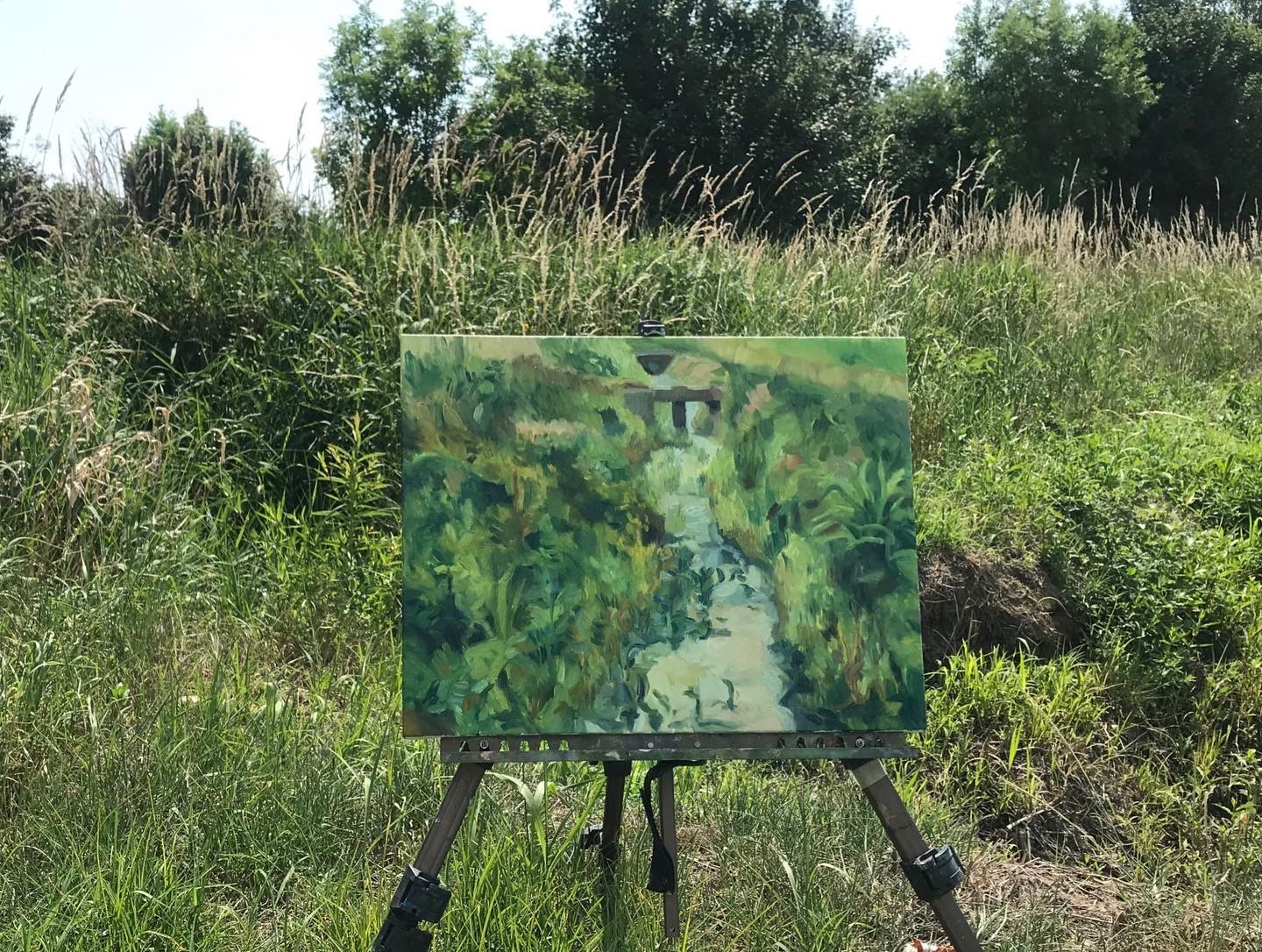 Canal en Verano, (en proceso), 35 x 45 cm, olio sobre tela, 2022.
