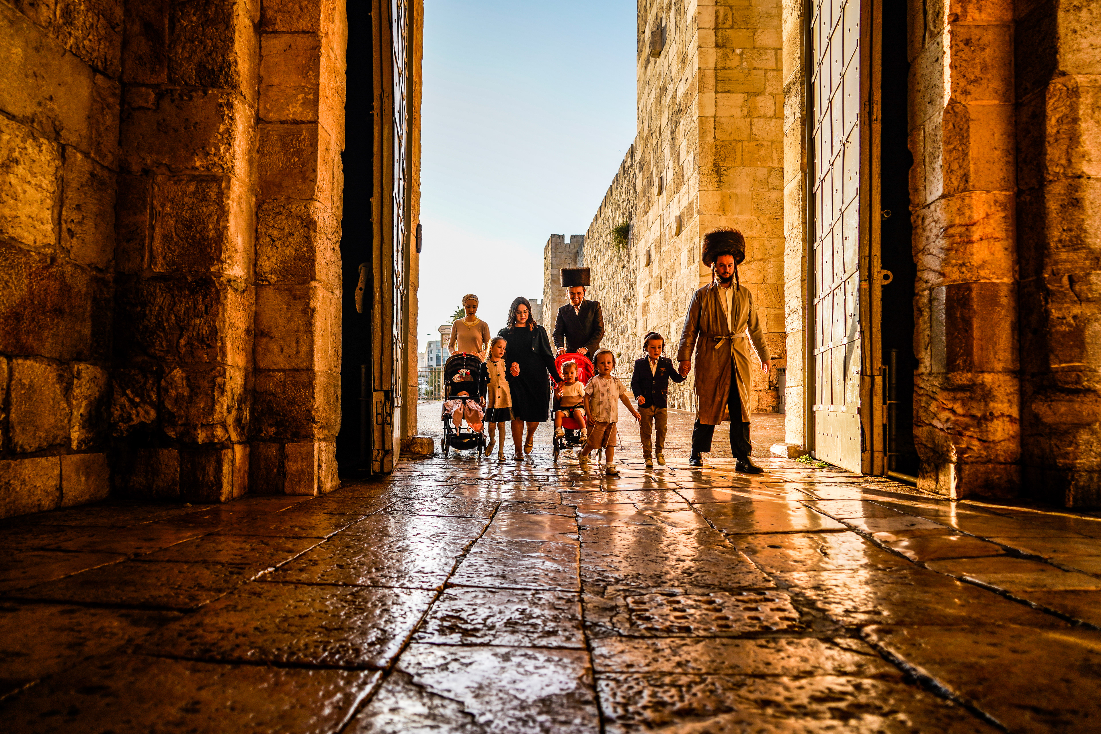 Rushing to the Wailing Wall via Jaffa Gate.