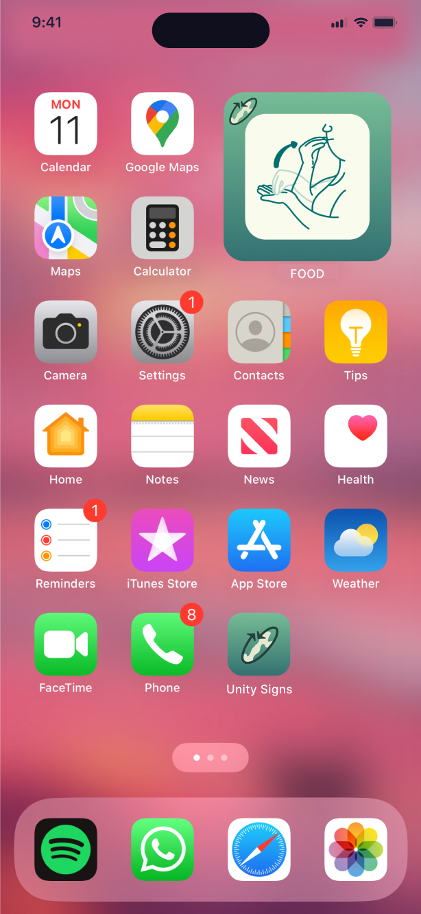 Unity Signs on iPhone Home Screen