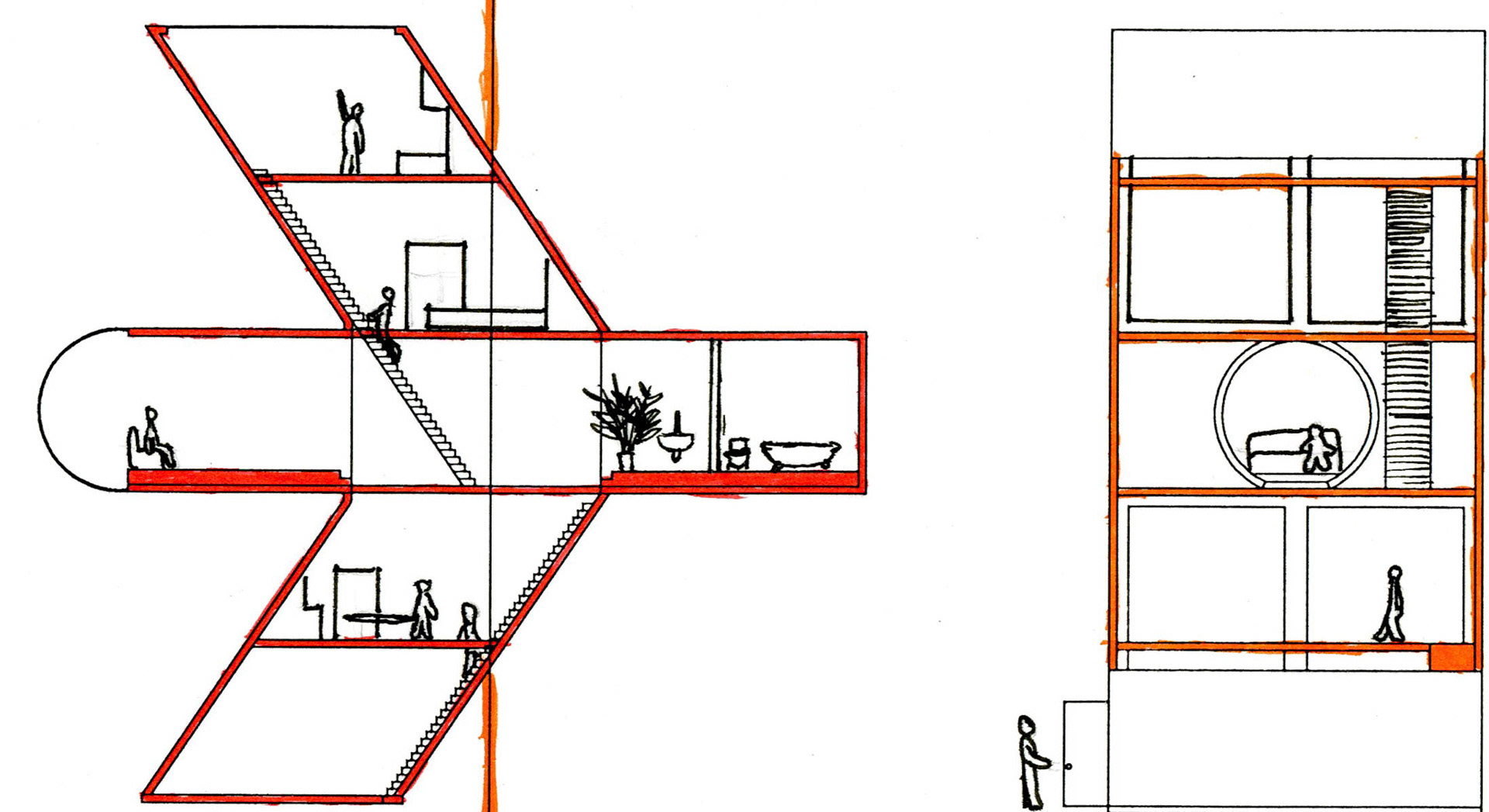 Sections in pen and marker, Jack Tucker
