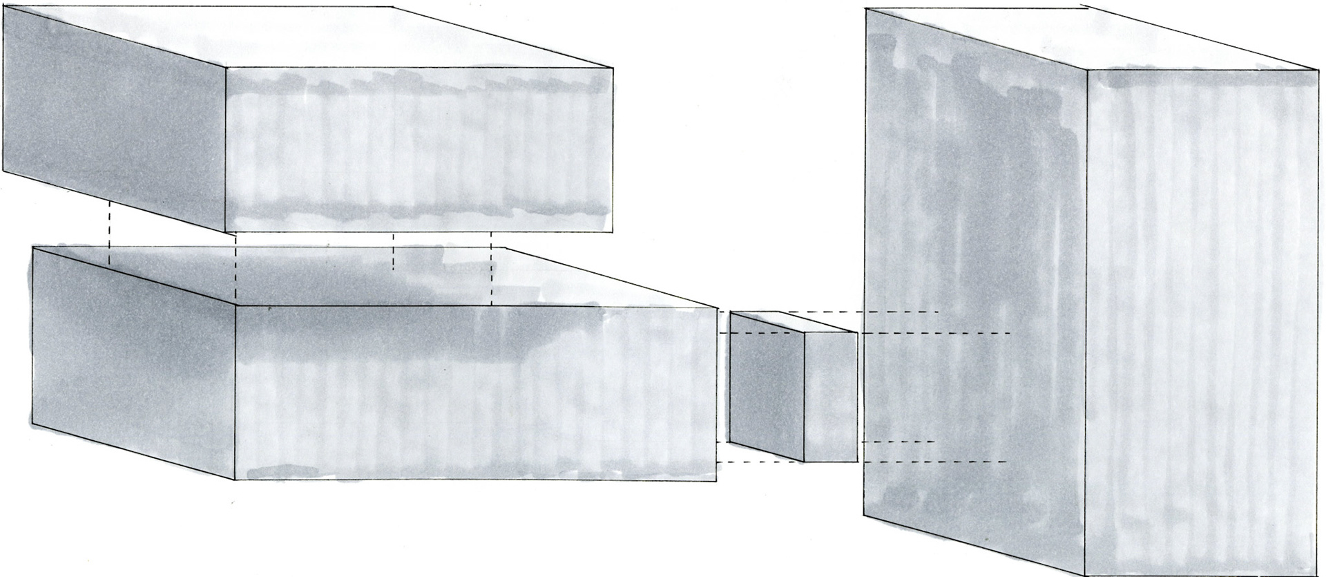 Building form diagram in pen and marker, Jack Tucker