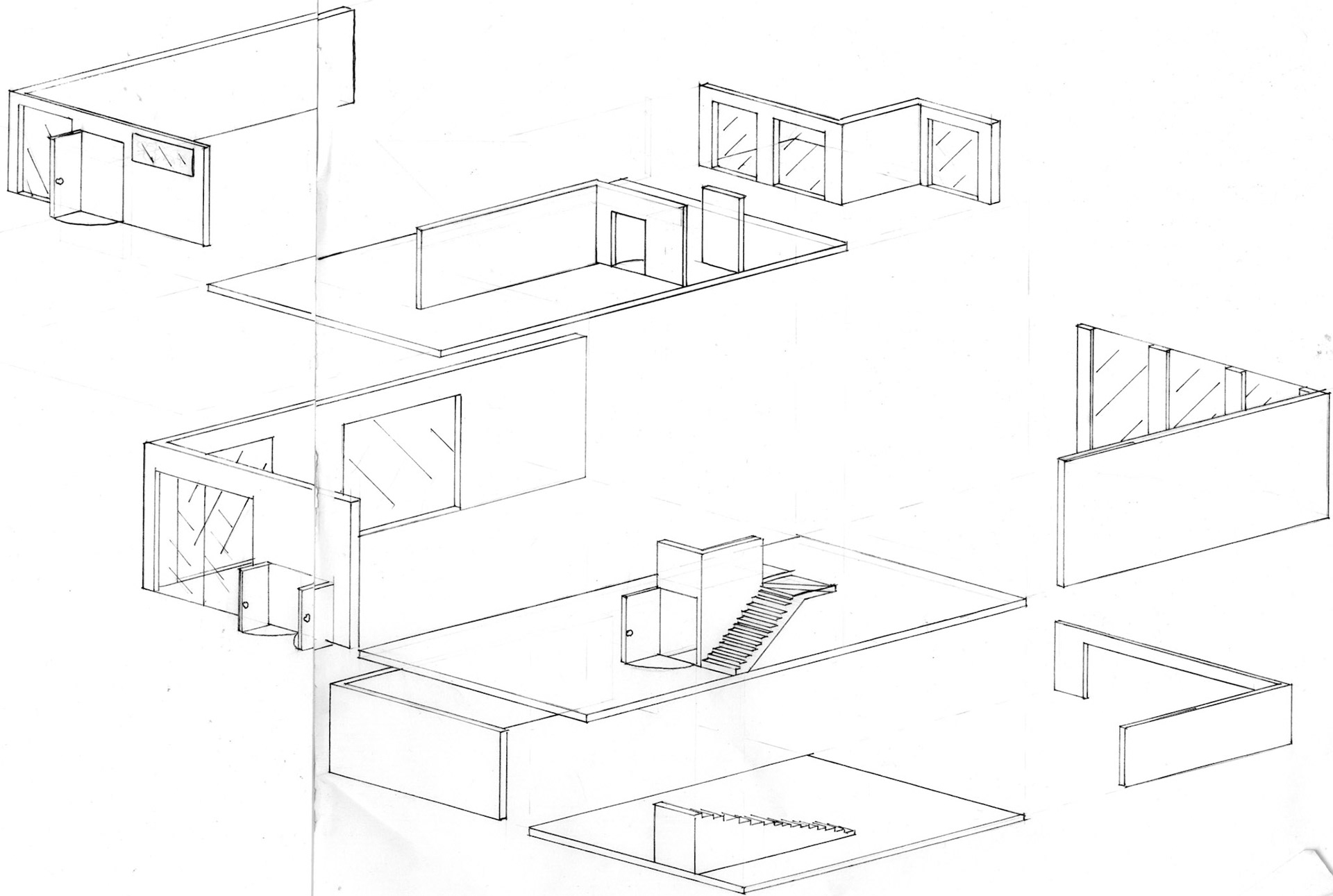 Exploded Axonometric View of Wolverine Sanctuary in pen, Jack Tucker