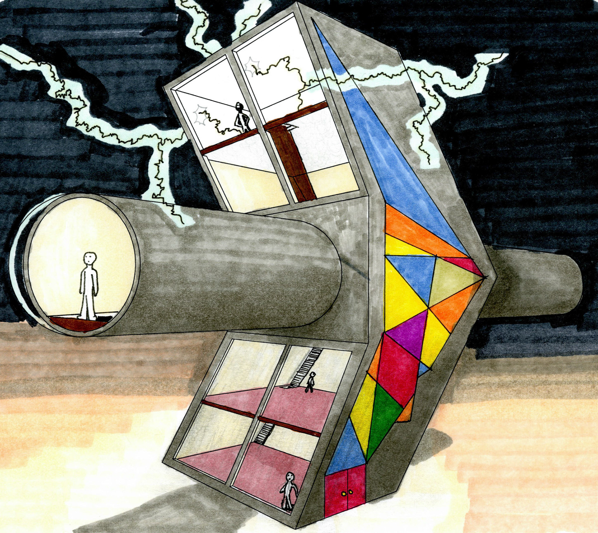 Perspective View of Lab in marker and pen, Jack Tucker