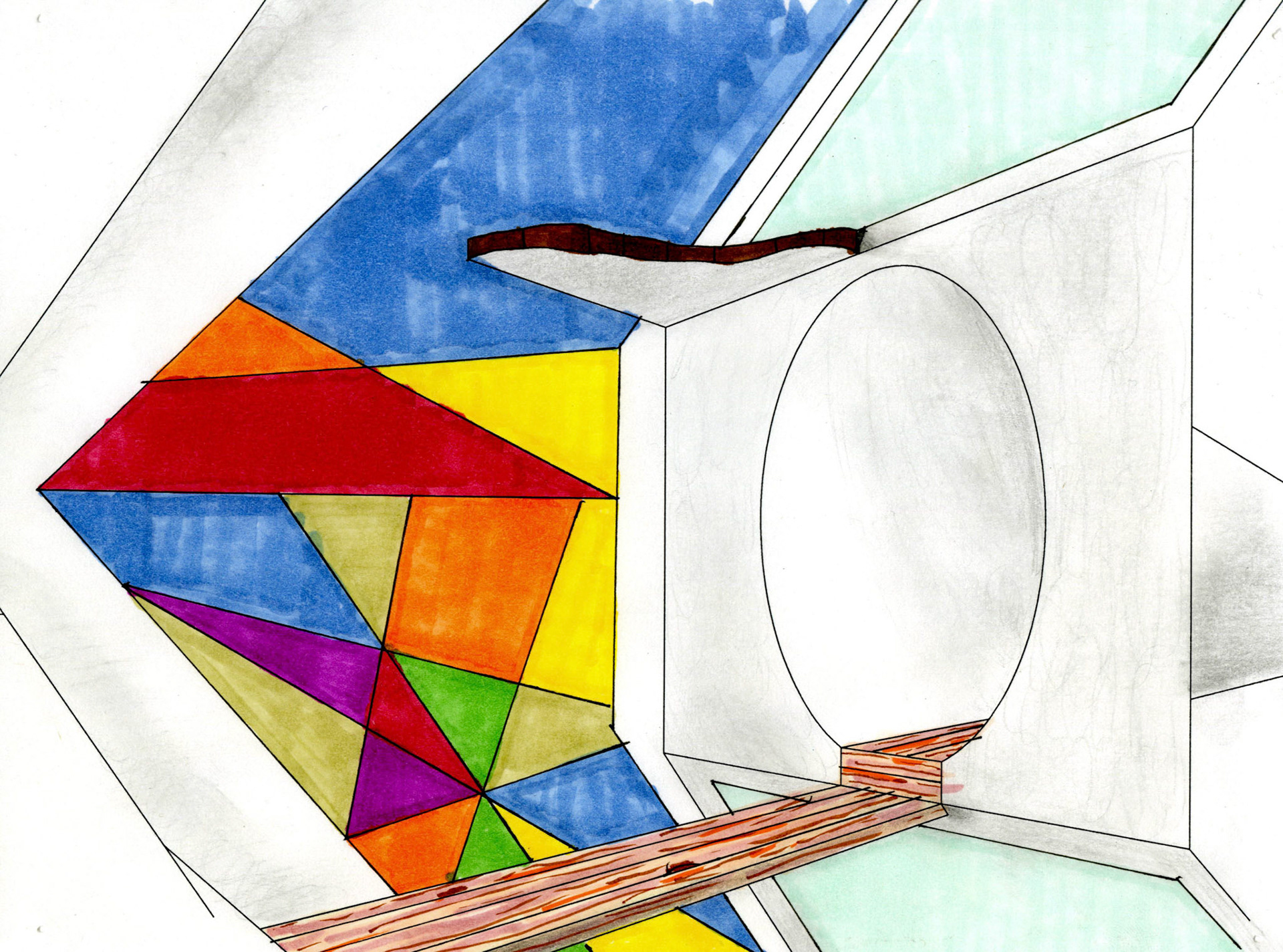 Interior view of lab in marker and pen, Jack Tucker