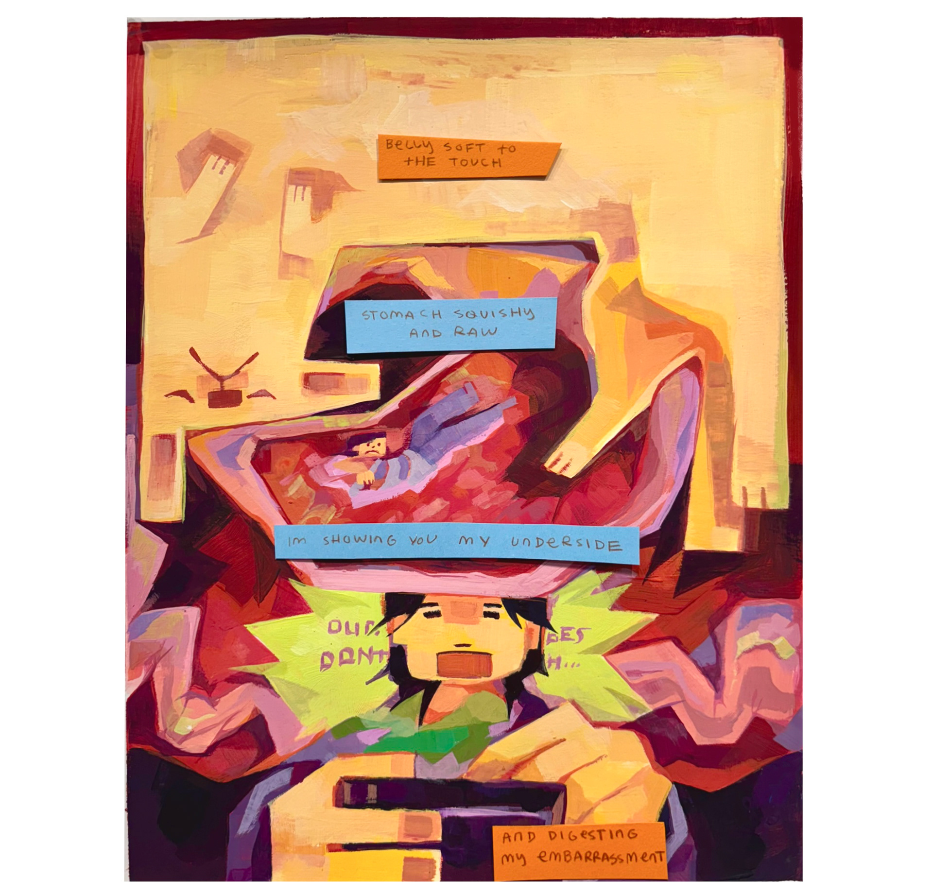 Squishy Stomach, Acrylic Gouache on Bristol 11" x 14"