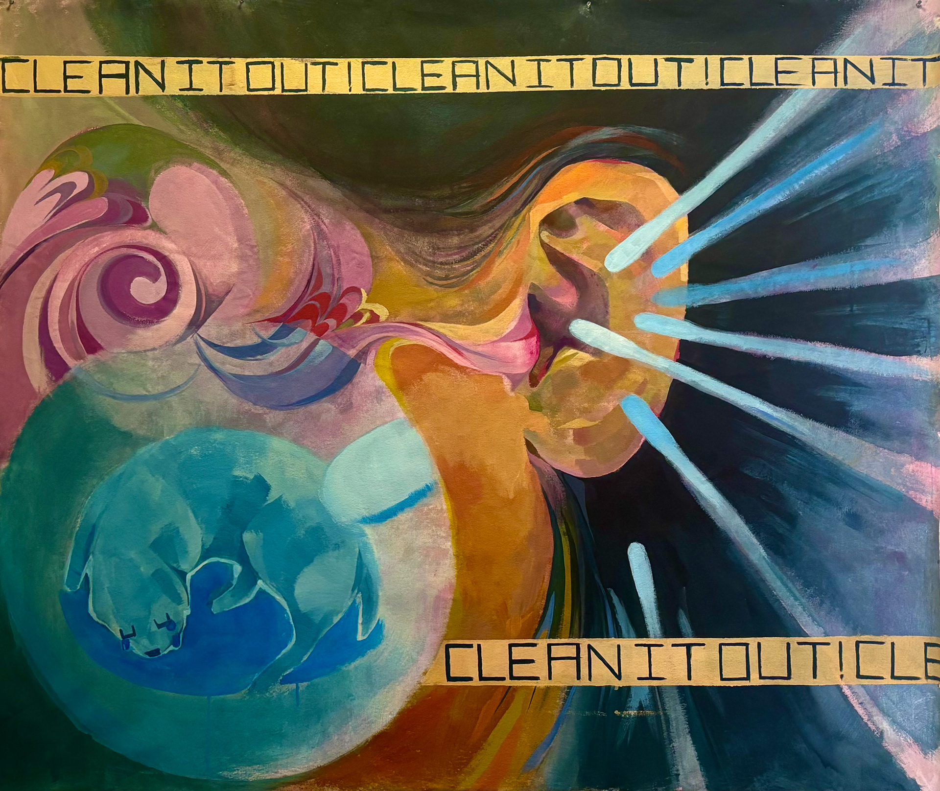 Ear Cleaning, Acrylic on Canvas 5ft x 6ft