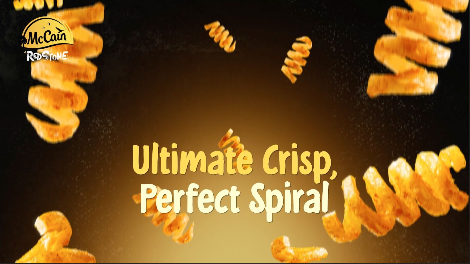 The spiral fries variant — motion identity tuned to its distinctive shape and texture.