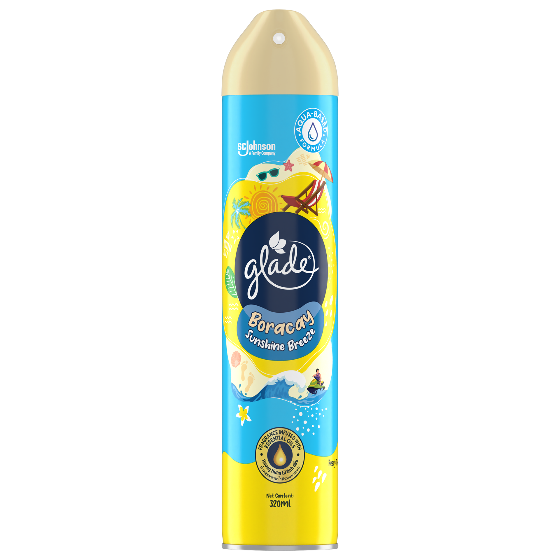 Boracay Sunshine Breeze — sun, sand and surf on a bright blue can.