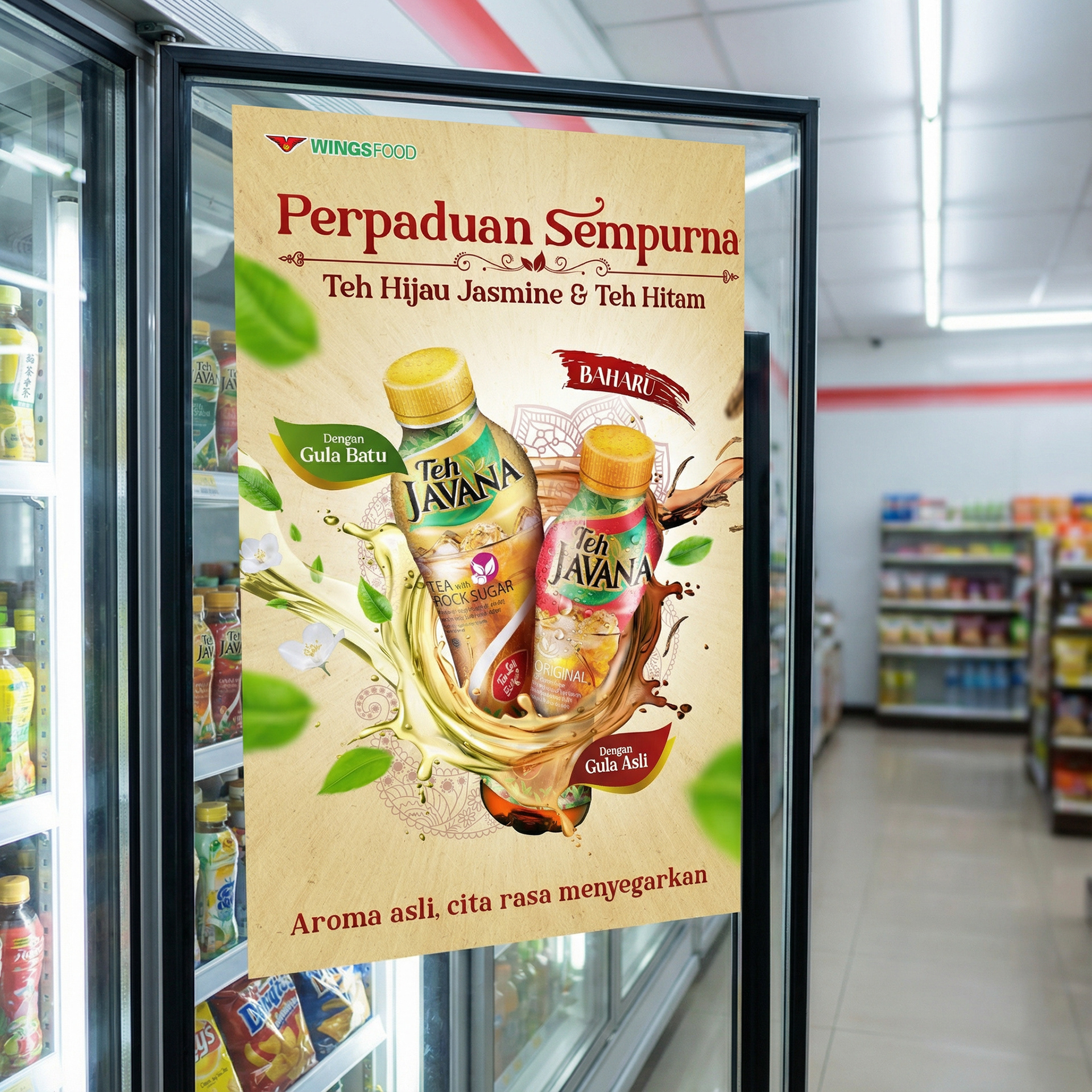 Teh Javana in-store POSM and retail cooler display — RTD beverage FMCG shopper marketing Kuala Lumpur