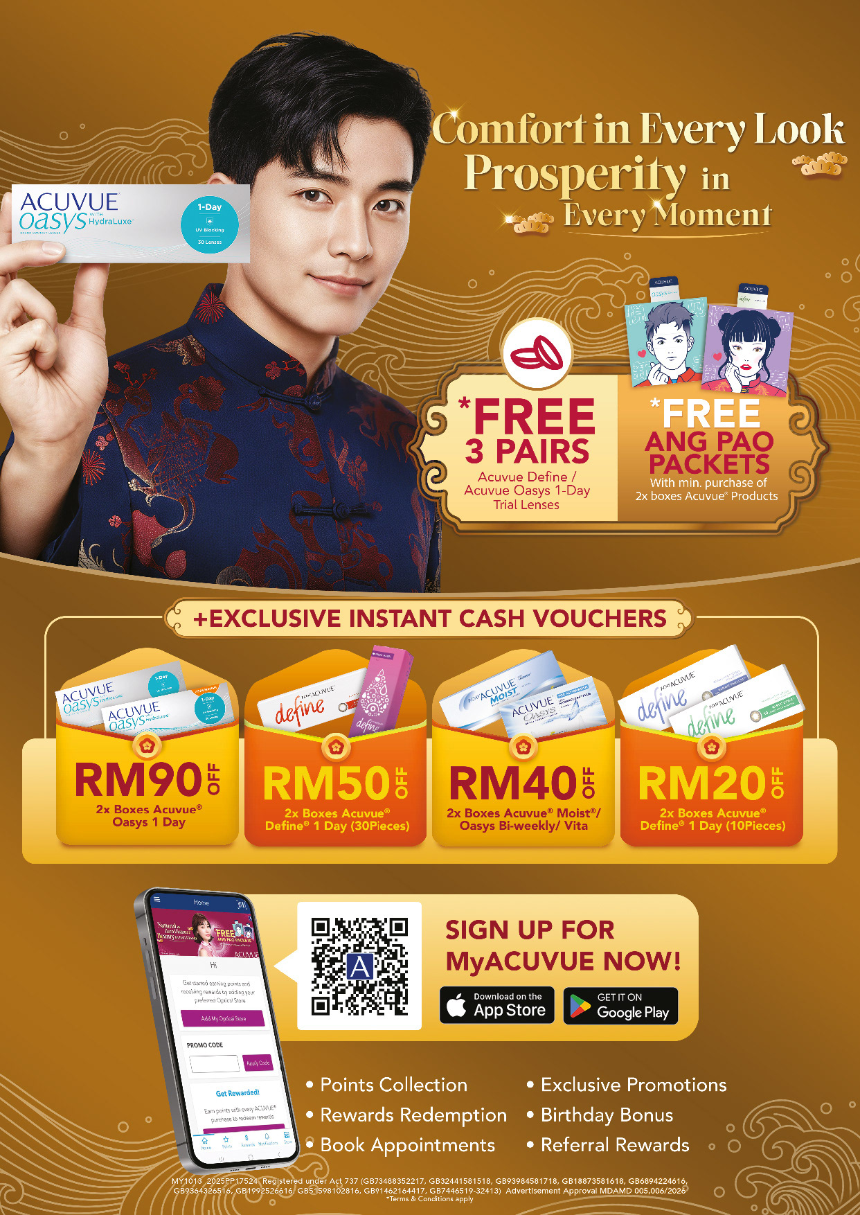 ACUVUE CNY 2026 male A4 tent card Prosperity in Every Moment — optical retail POSM by creative agency Kuala Lumpur