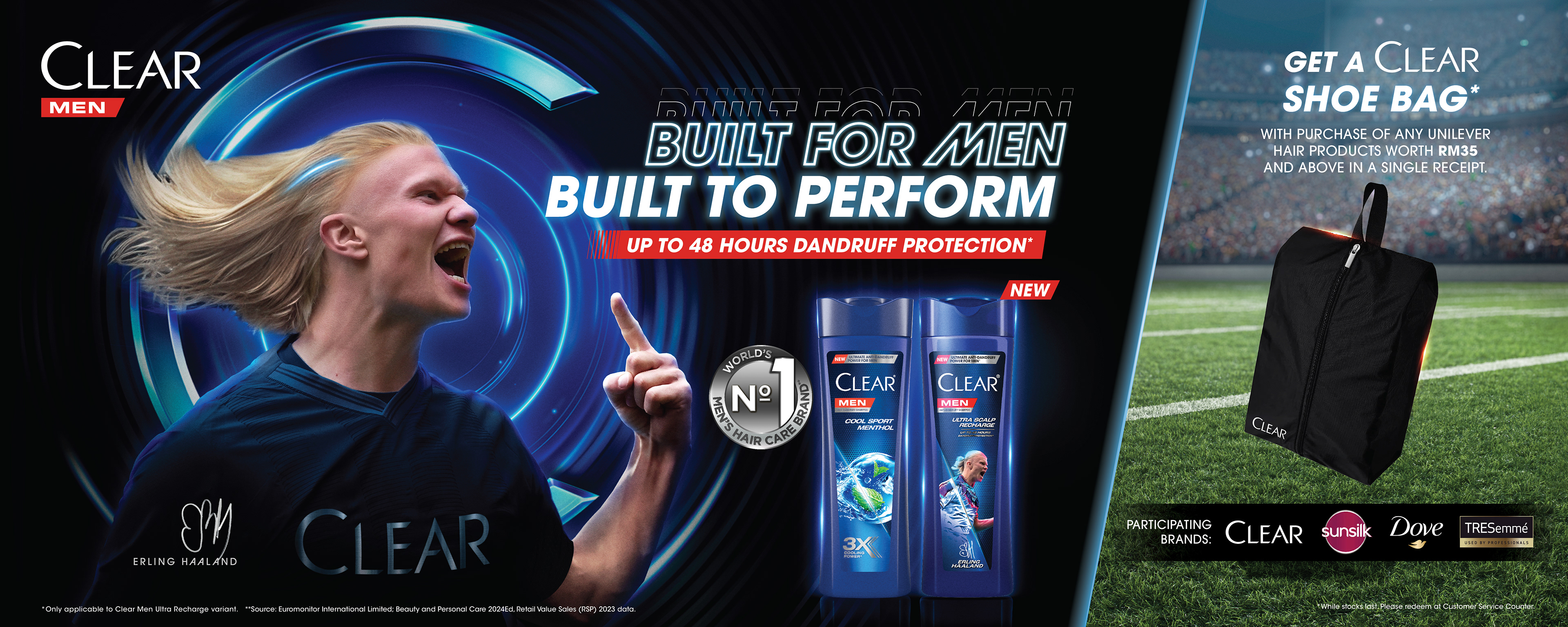 CLEAR Men x Erling Haaland retail POSM and in-store activation design by Laugh Contagious Communications, creative agency in Kuala Lumpur