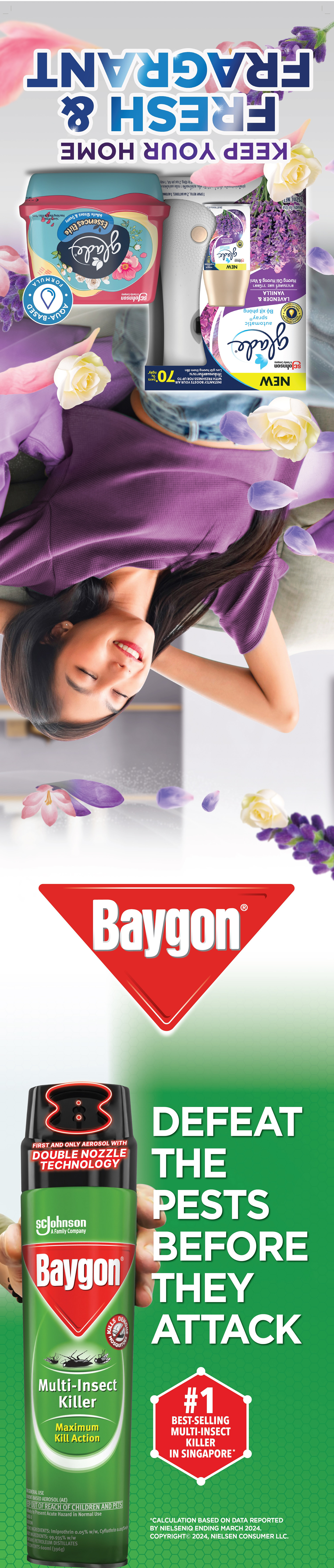 Glade x Baygon full floor sticker artwork — SC Johnson cross-brand co-brand portfolio POSM by Laugh Contagious Malaysia