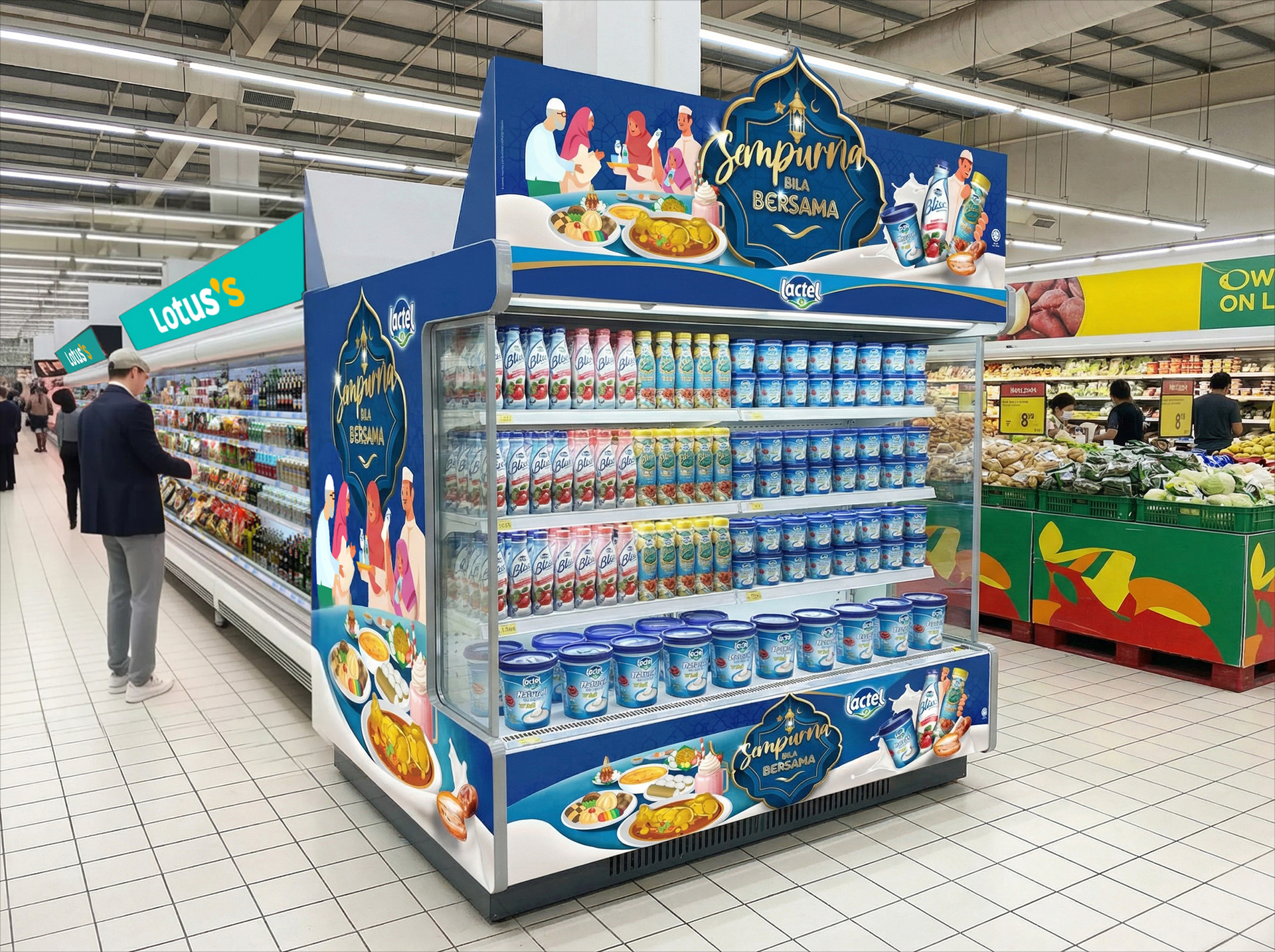 Lactel Raya 2022 in-store POSM and retail display — festive dairy FMCG shopper marketing Kuala Lumpur