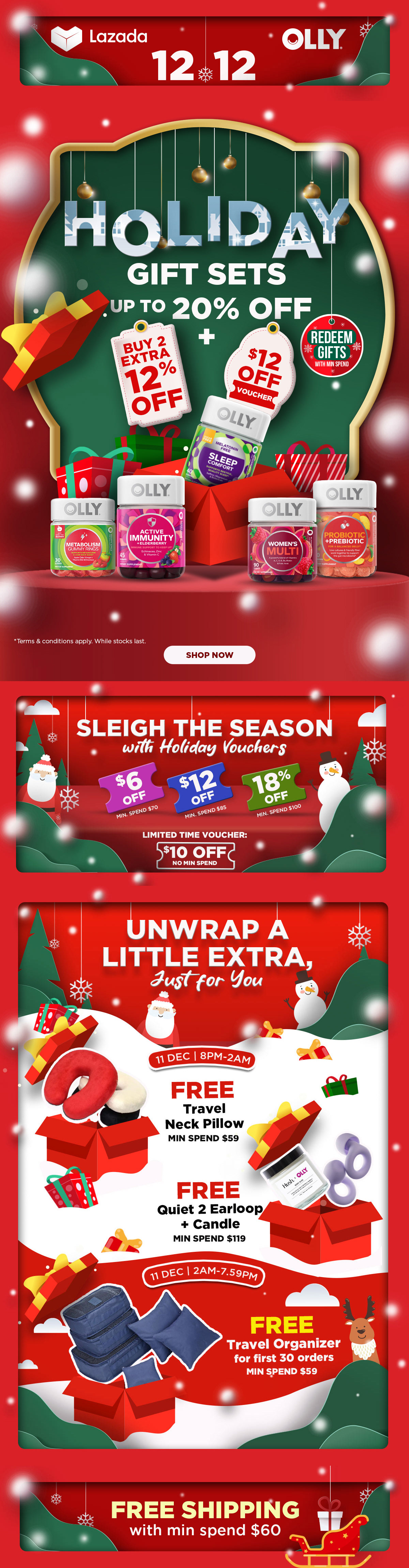 The Christmas campaign — seasonal e-commerce keeping OLLY's playful identity alive through the festive period.