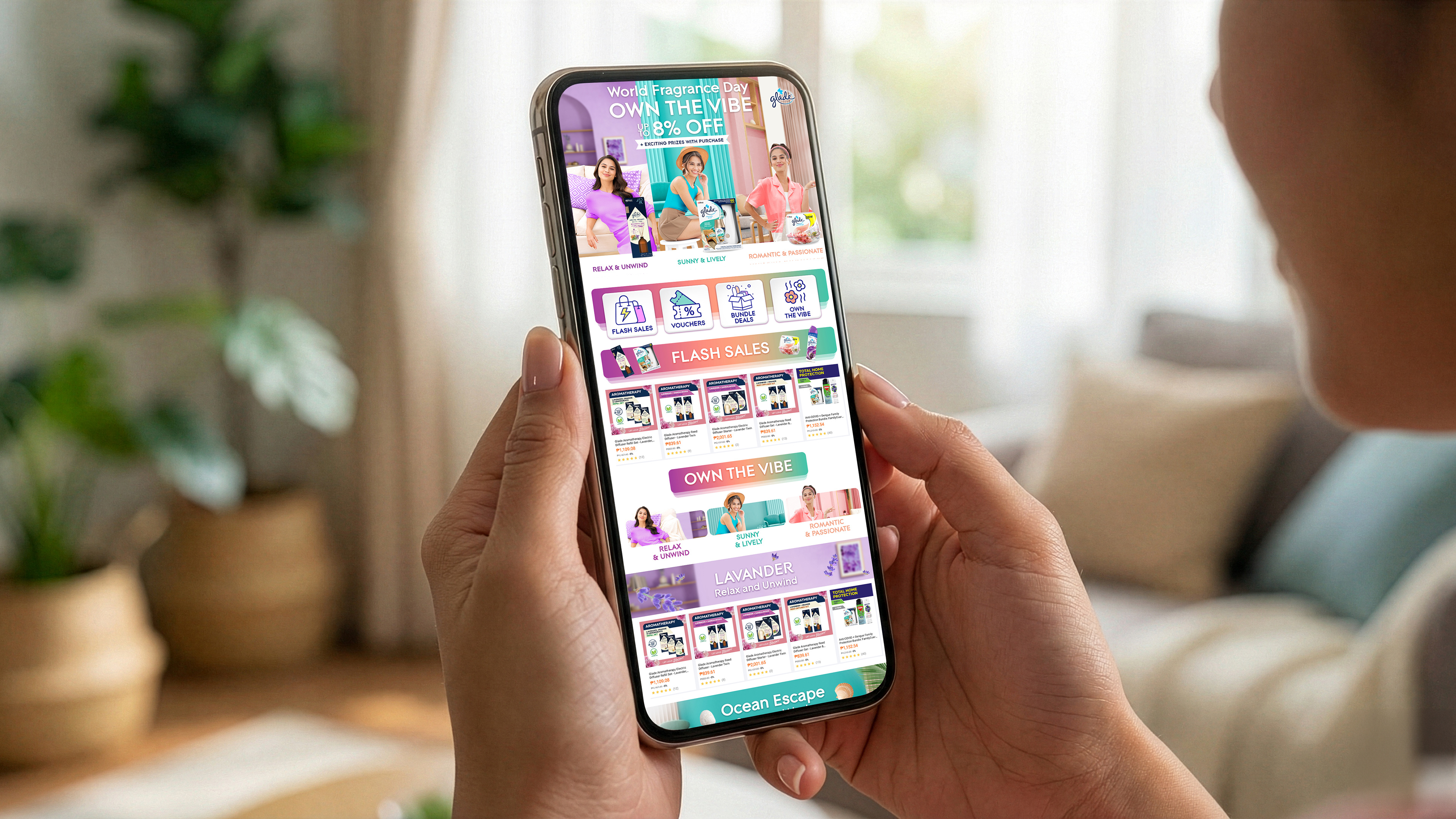 Glade World Fragrance Day e-commerce promotional asset — FMCG digital design by Laugh Contagious Malaysia