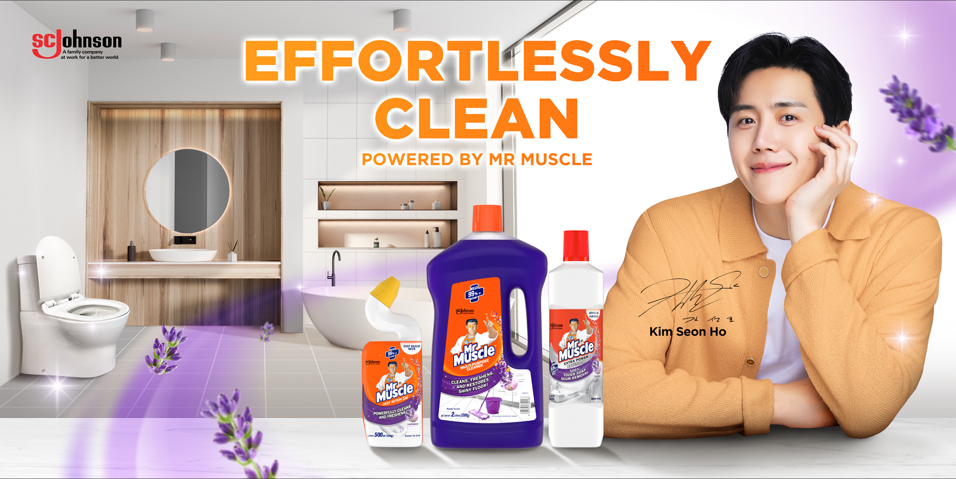 Mr Muscle Malaysia Effortlessly Clean Kim Seon Ho key visual — regional FMCG home care campaign by Laugh Contagious Communications, creative agency in Kuala Lumpur