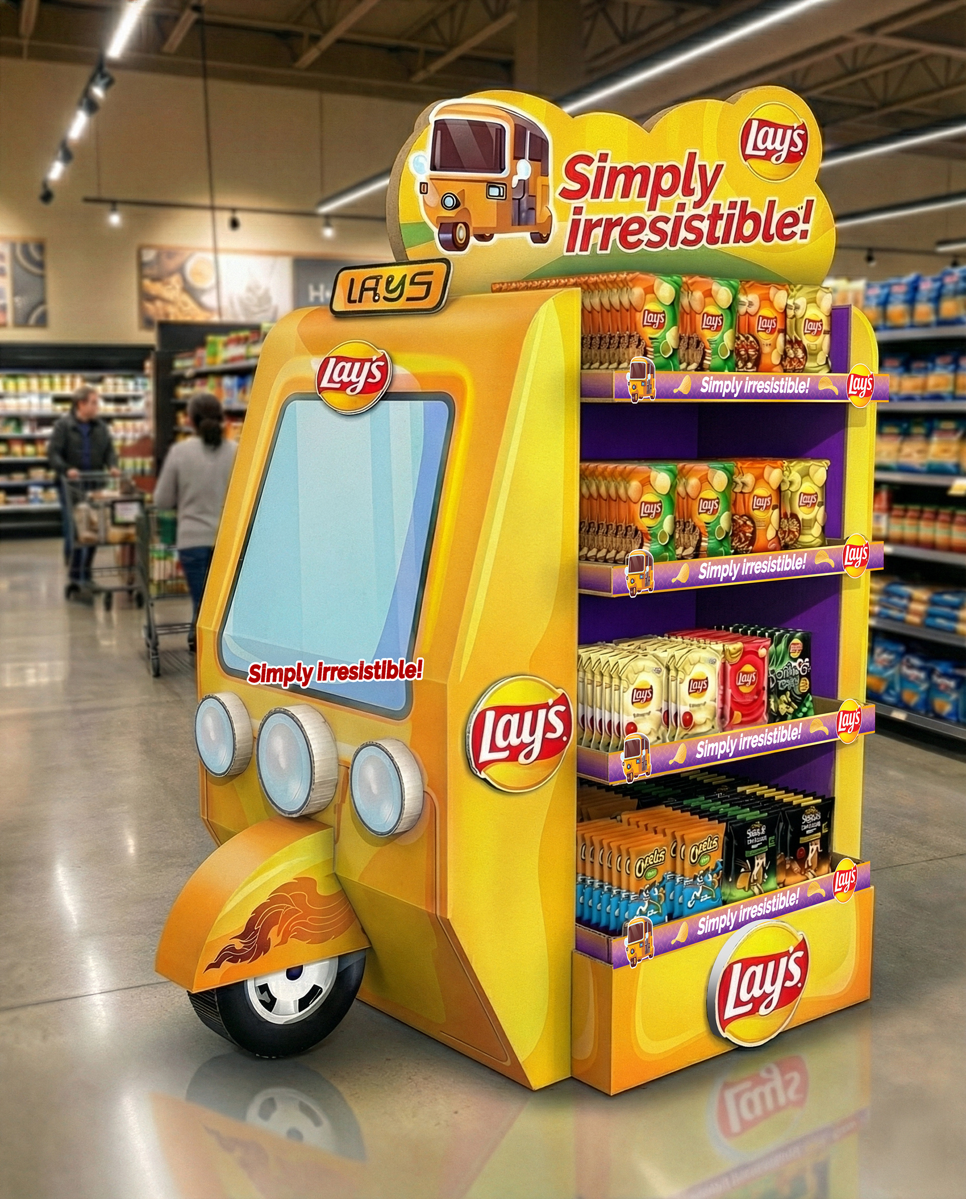 Lay's A Taste of Thailand sculptural tuk-tuk POSM front view by Laugh Contagious Communications, creative agency in Kuala Lumpur