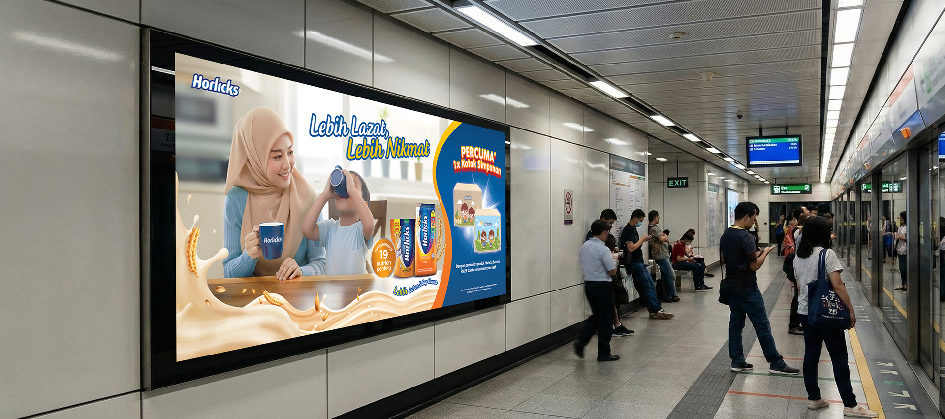 Horlicks Delicious 2025 OOH billboard display — malted beverage FMCG design Malaysia