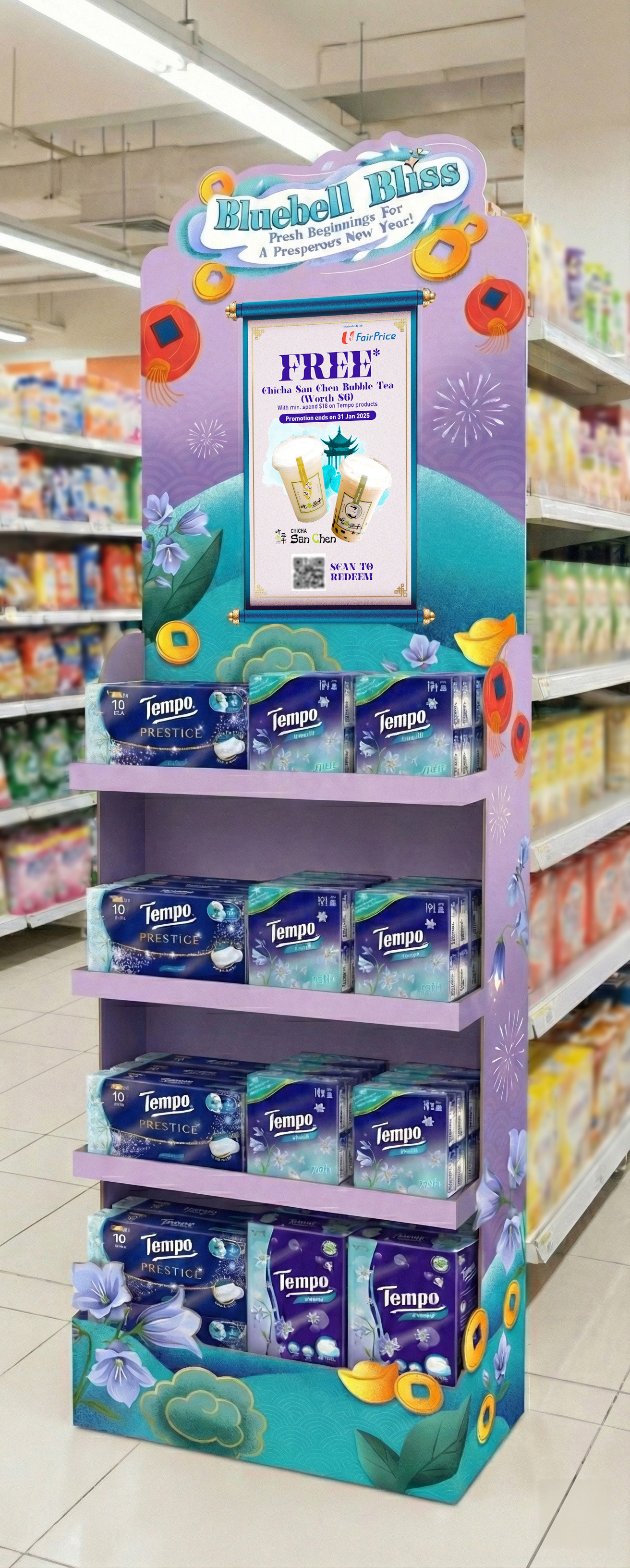 Tempo tissue on Malaysian retail shelf — premium personal care FMCG campaign by Laugh Contagious