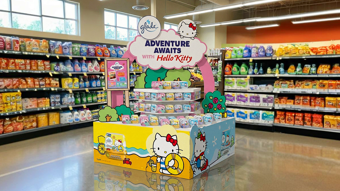 Glade x Hello Kitty POSM and retail display design for in-store activation, by POSM design agency Kuala Lumpur