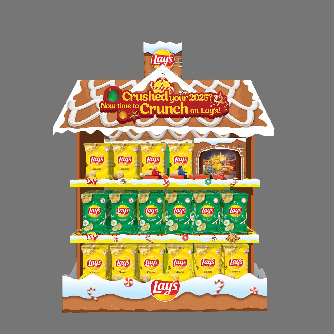 Lay's Christmas 2025 block display and festive POSM by Laugh Contagious Communications, creative agency in Kuala Lumpur