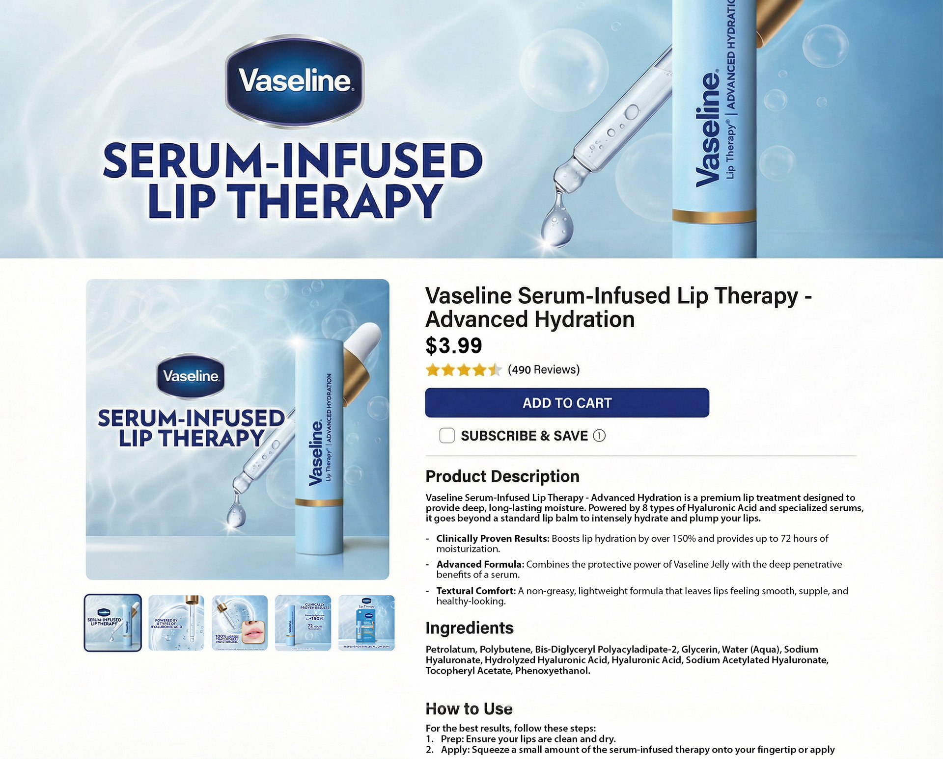 Vaseline ingredient-led educational content — skincare e-commerce design by Laugh Contagious Malaysia