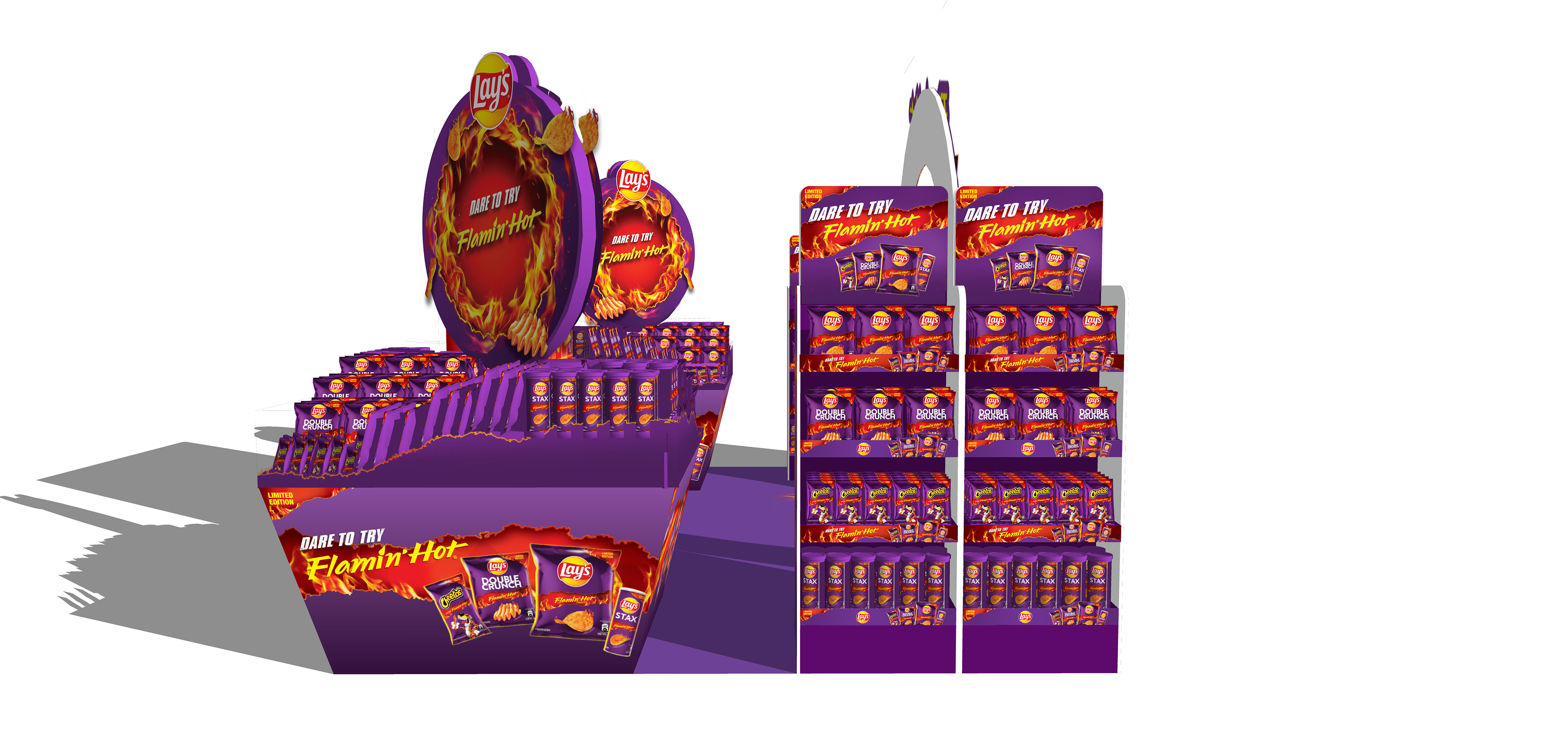 The rear perspective — showing how the multi-zone activation reads from across the mall floor.