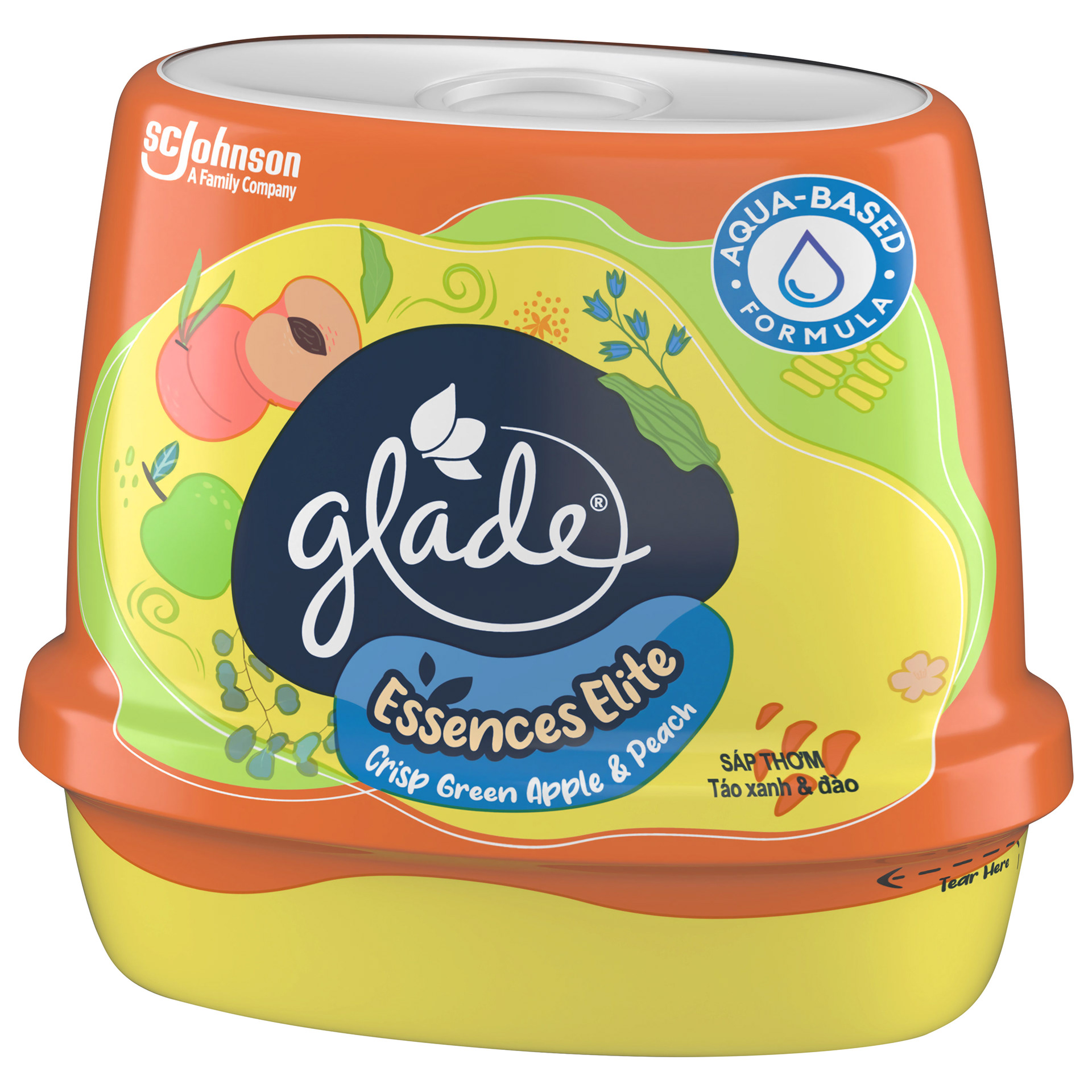 Crisp Green Apple & Peach — expressive, fruit-led illustration on a fresh, contemporary pack.