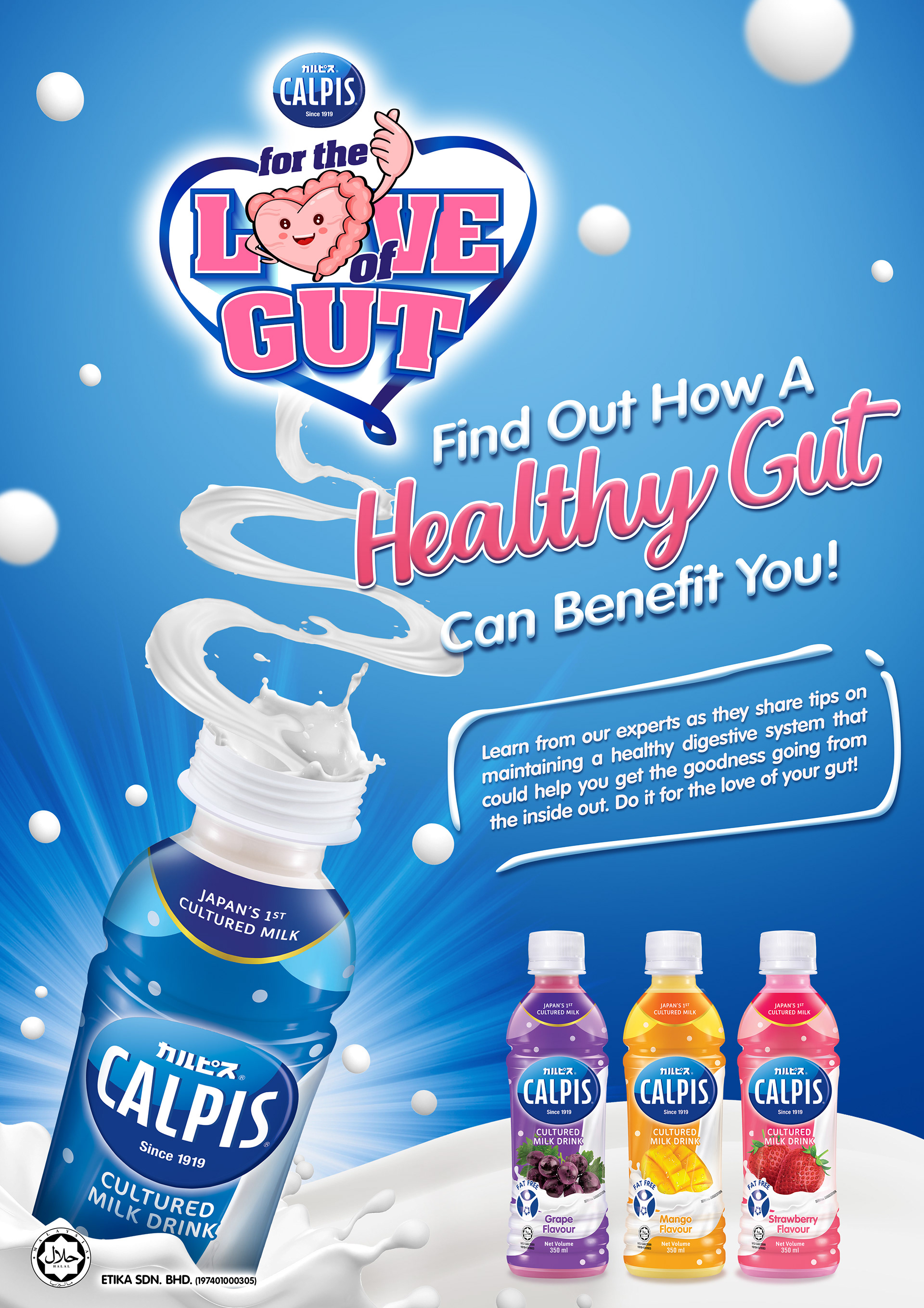Calpis For The Love Of Gut campaign key visual — gut wellness FMCG design by Laugh Contagious Malaysia