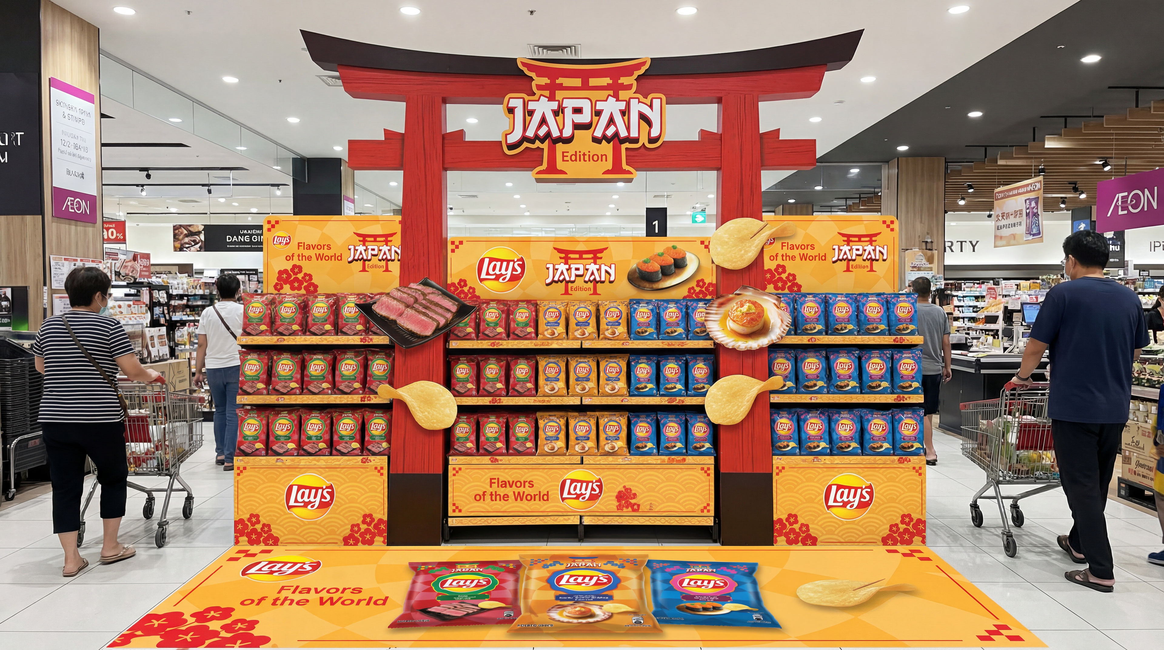 Lay's Japan Edition POSM torii gate structure by Laugh Contagious Communications, creative agency in Kuala Lumpur