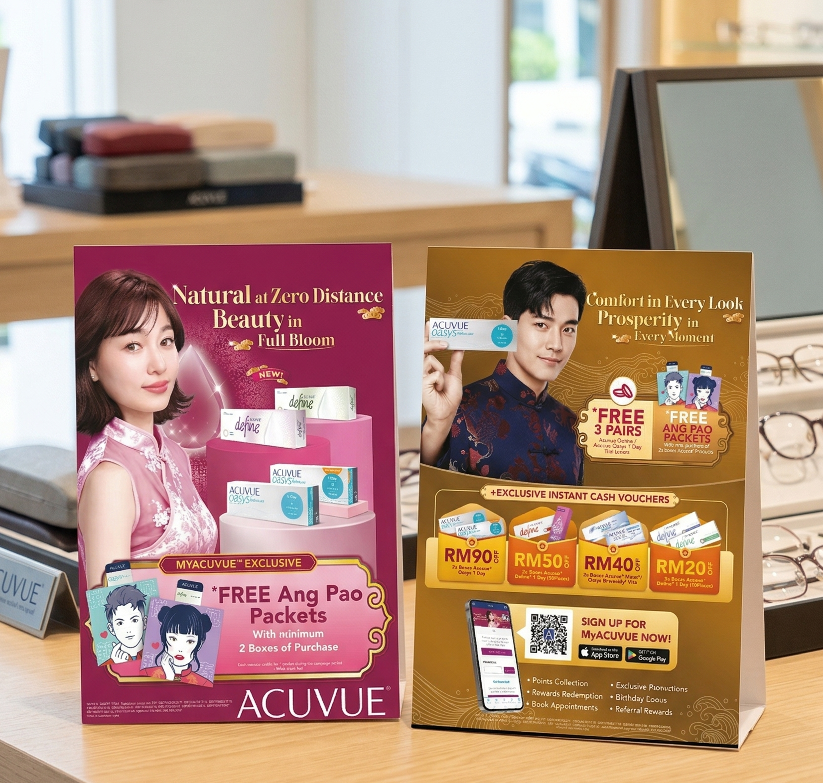 ACUVUE CNY 2026 A4 tent card dual-variant POSM by Laugh Contagious Communications, creative agency in Kuala Lumpur