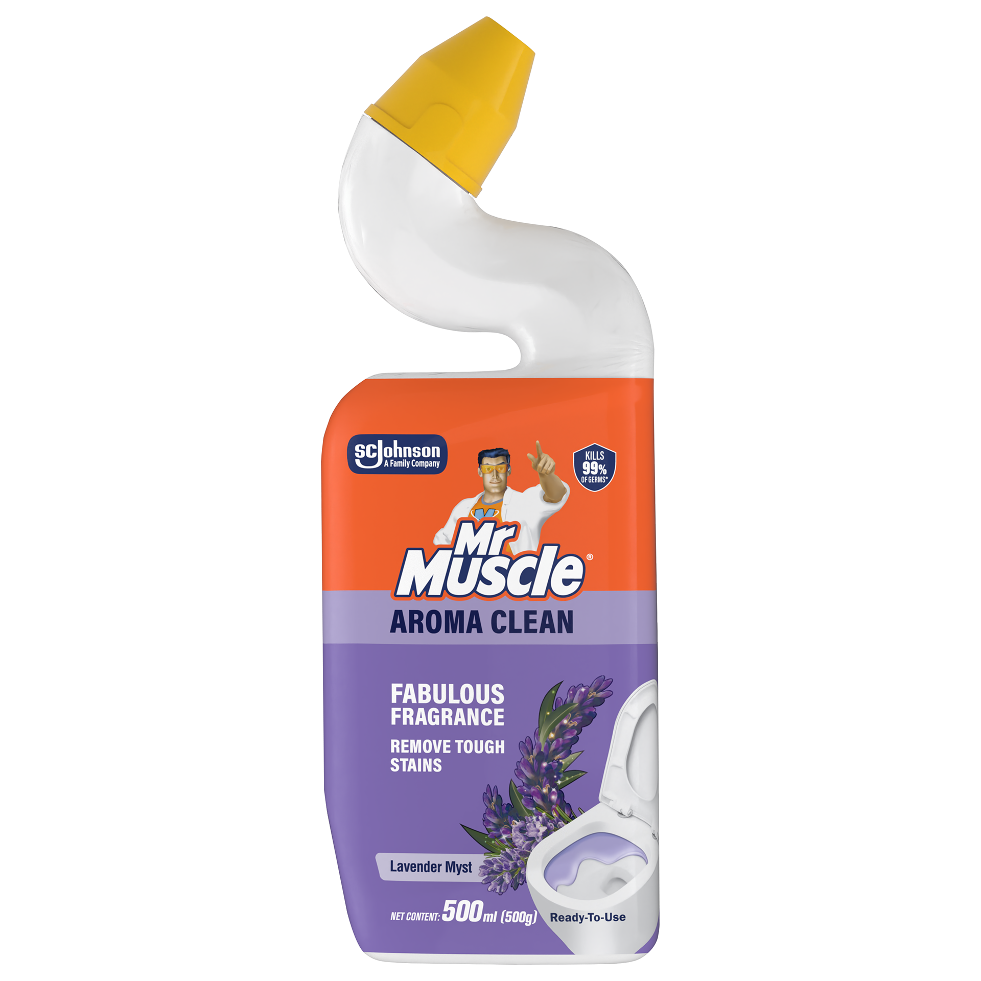 Lavender Myst — a calming purple variant within the shared Mr Muscle Aroma Clean architecture.