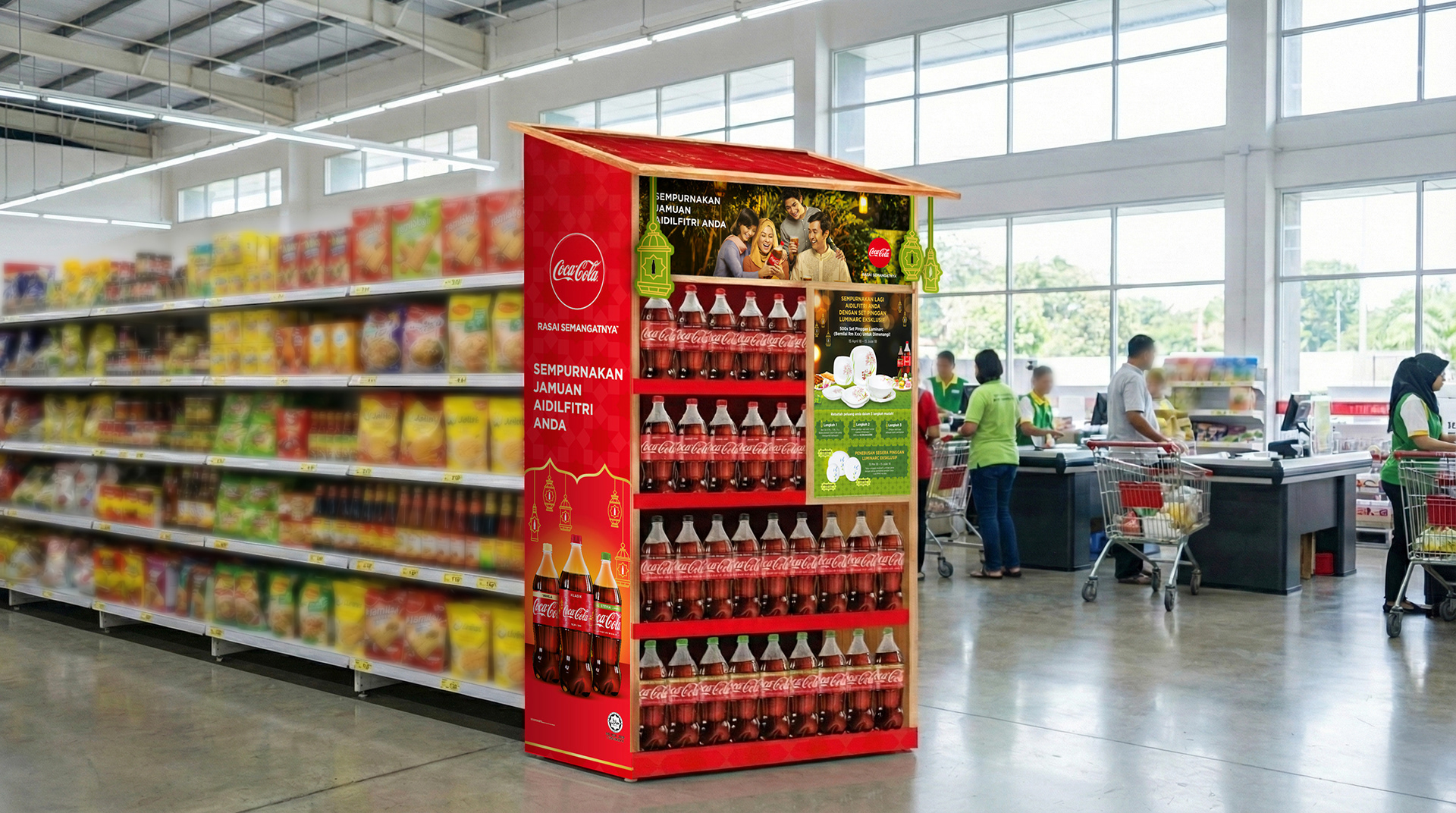 In-store POSM extending the bazaar-inspired system into the retail shopper moment.