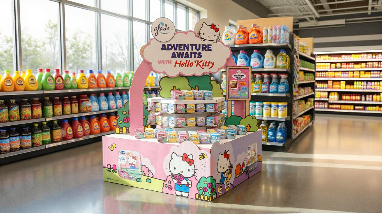 In-store POSM extending the Kimono and Adventure worlds into the shopper journey.