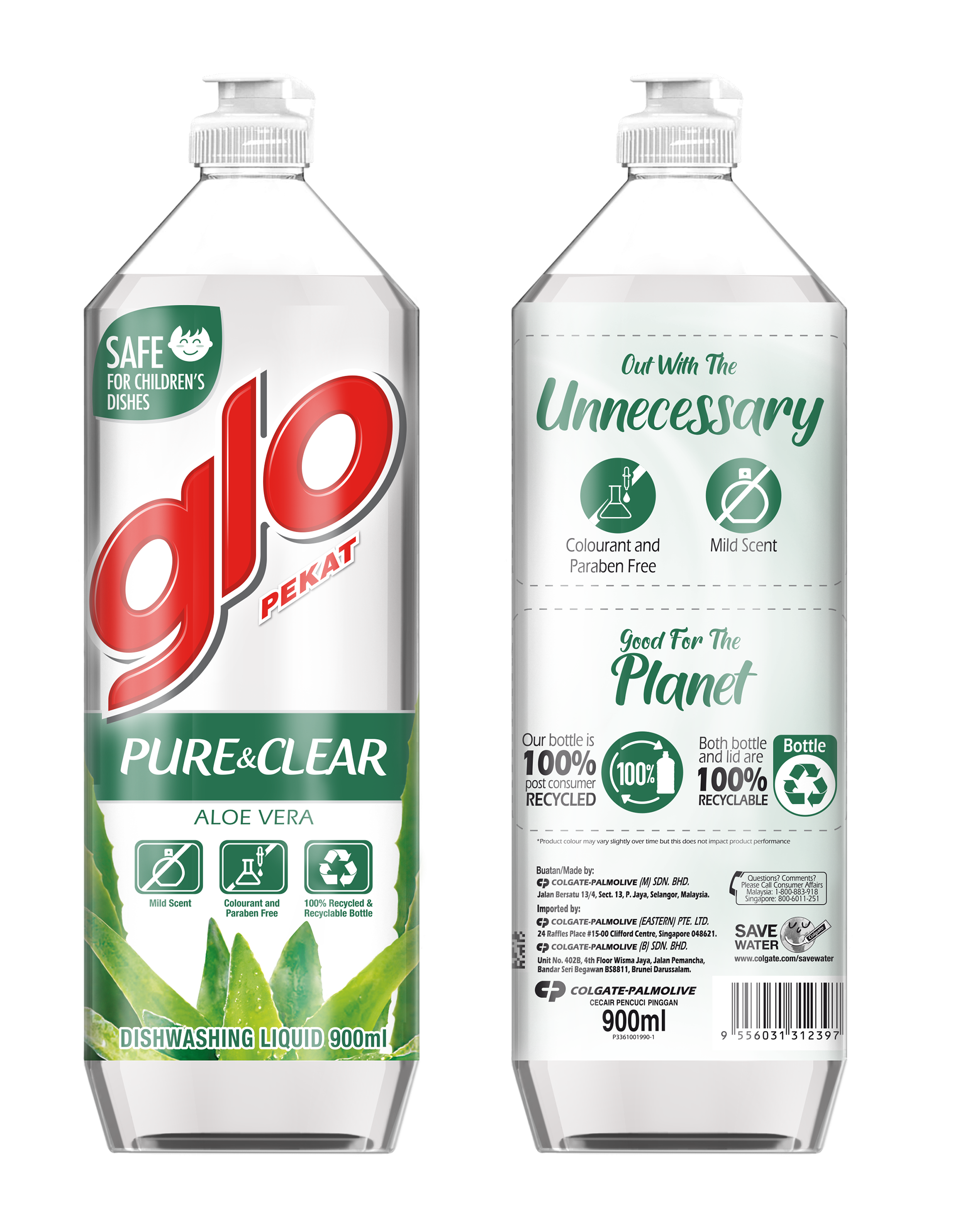Pure&Clear, Aloe Vera — the fragrance-light, "Safe for Children's Dishes" variant, reassurance over decoration.