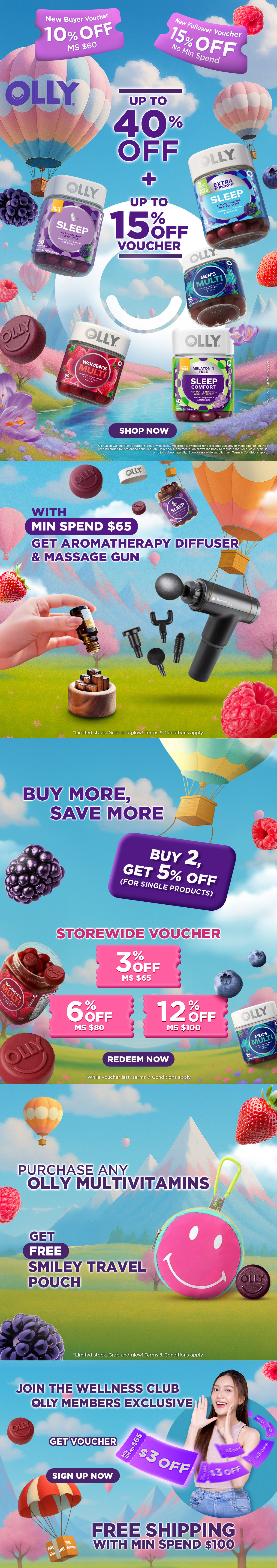 Always-on generic content — OLLY's everyday e-commerce presence, consistent and feel-good year-round.