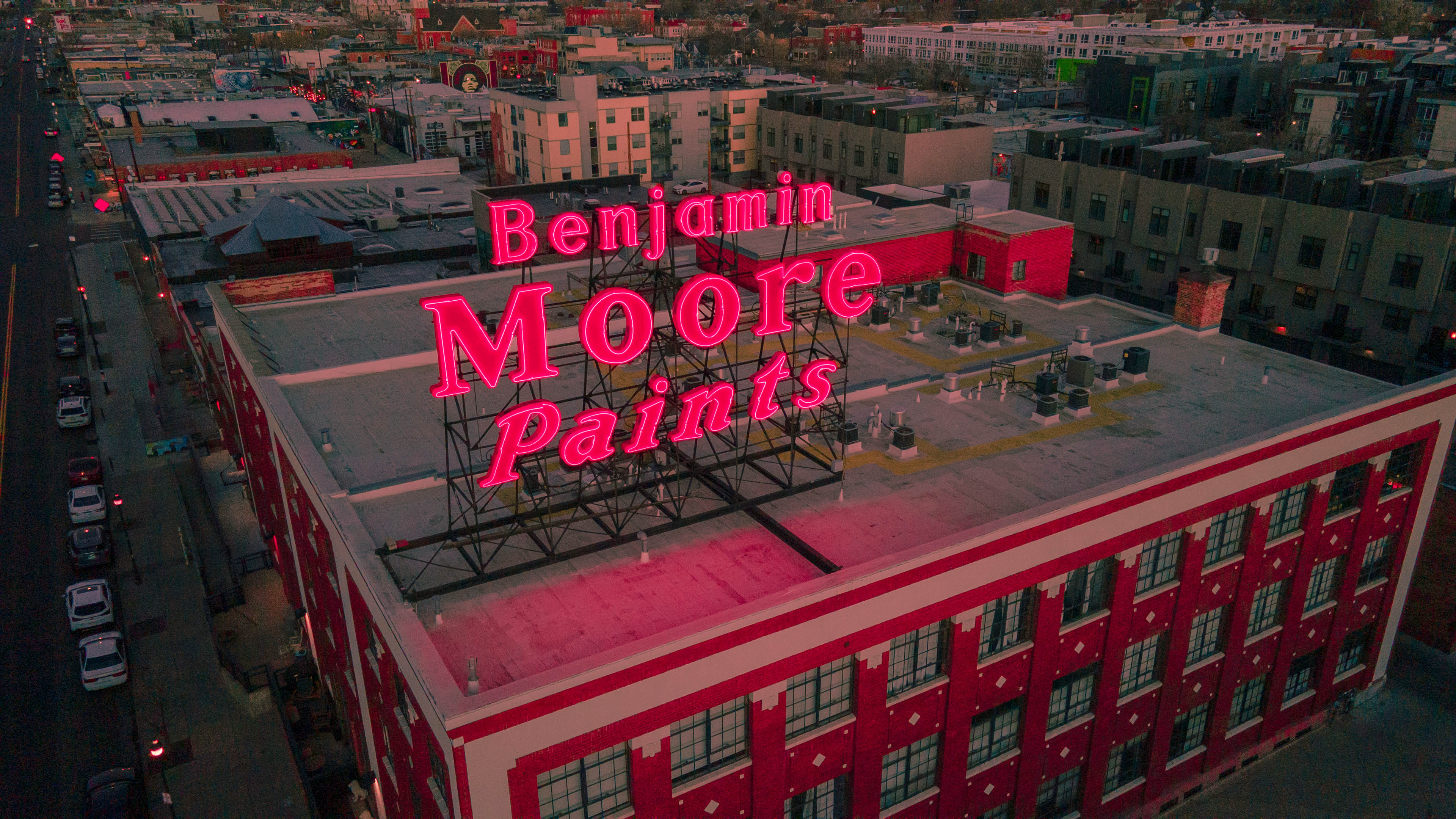 Benjamin Moore sign- Rino Arts District - on the drone