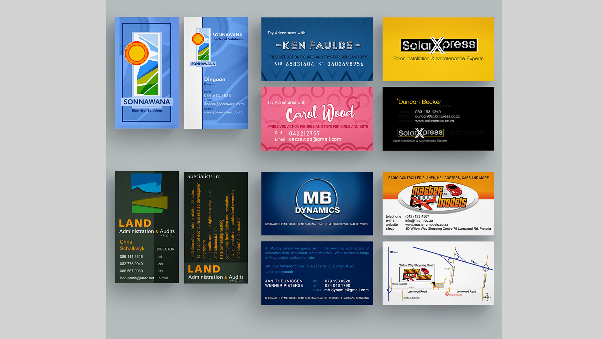 Samples of Business card designs for Clients